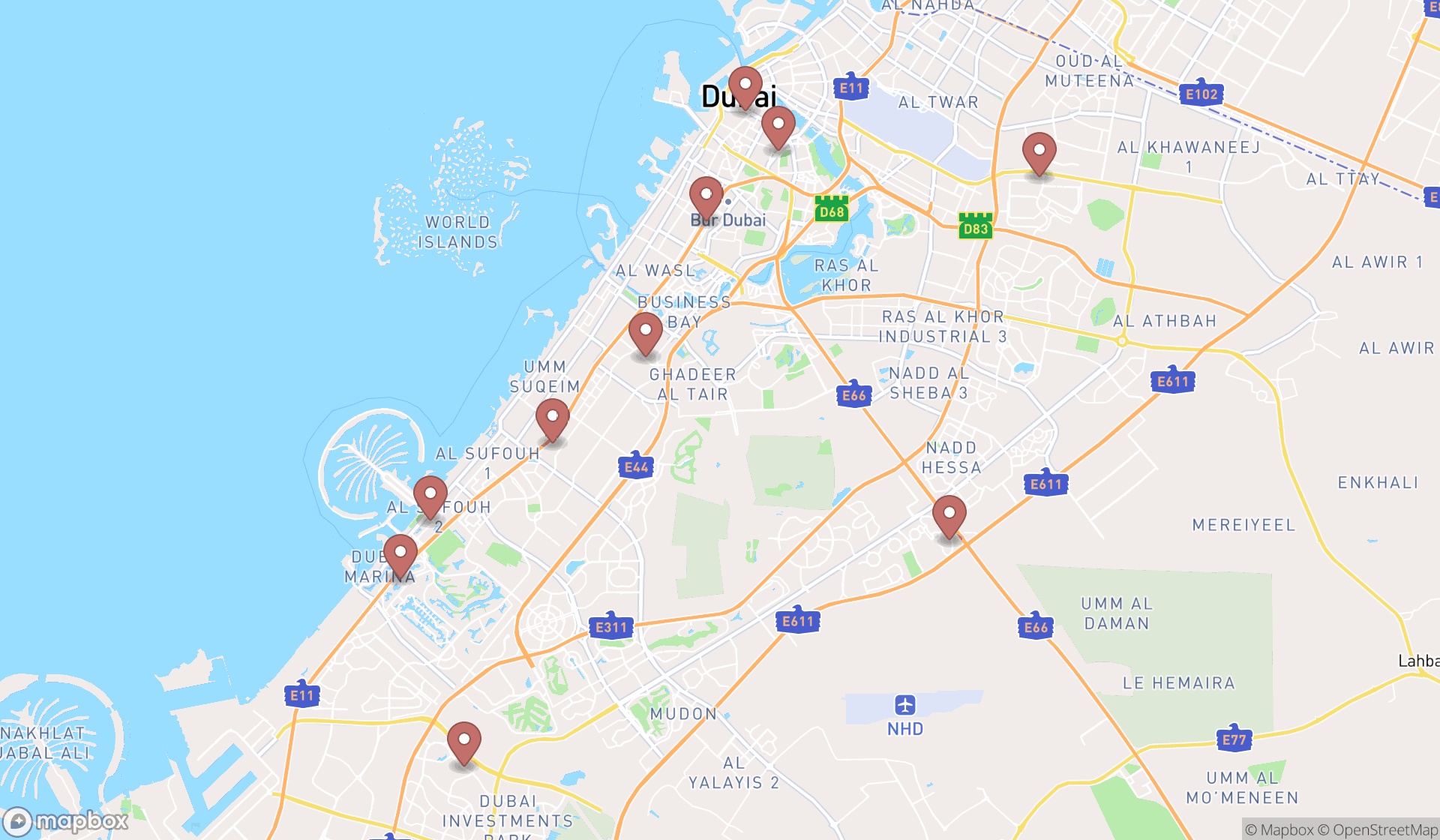 Map showing the ranked event management companies in Dubai, Dubai