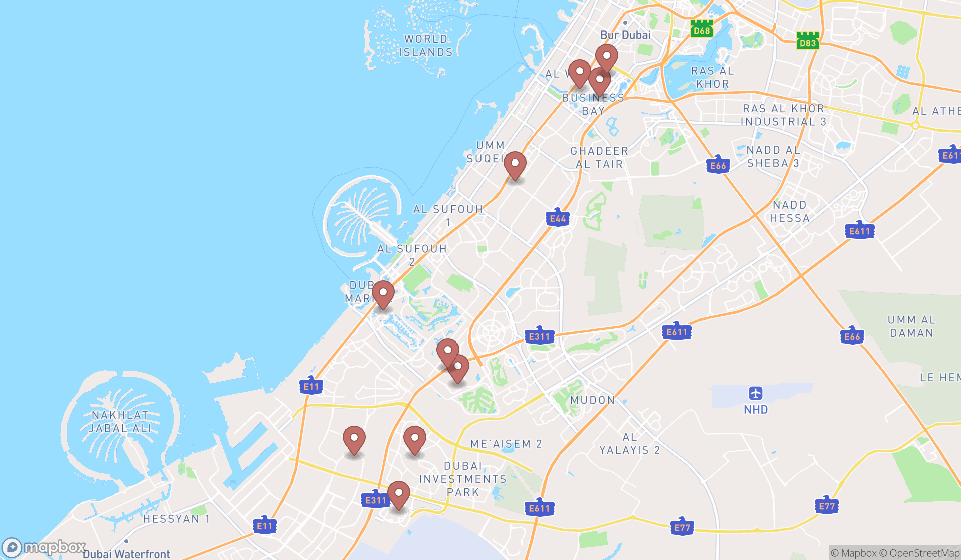 Map showing the ranked event technology services in Dubai, Dubai