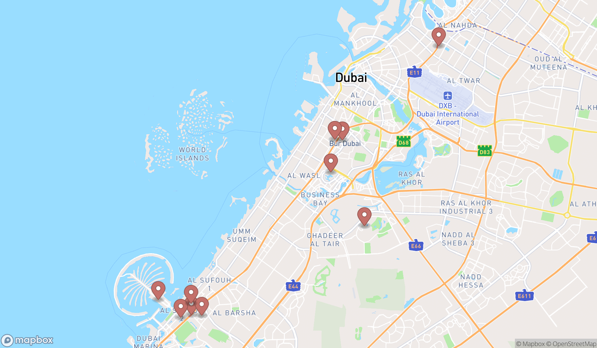 Map showing the ranked event ticket sellers in Dubai, Dubai