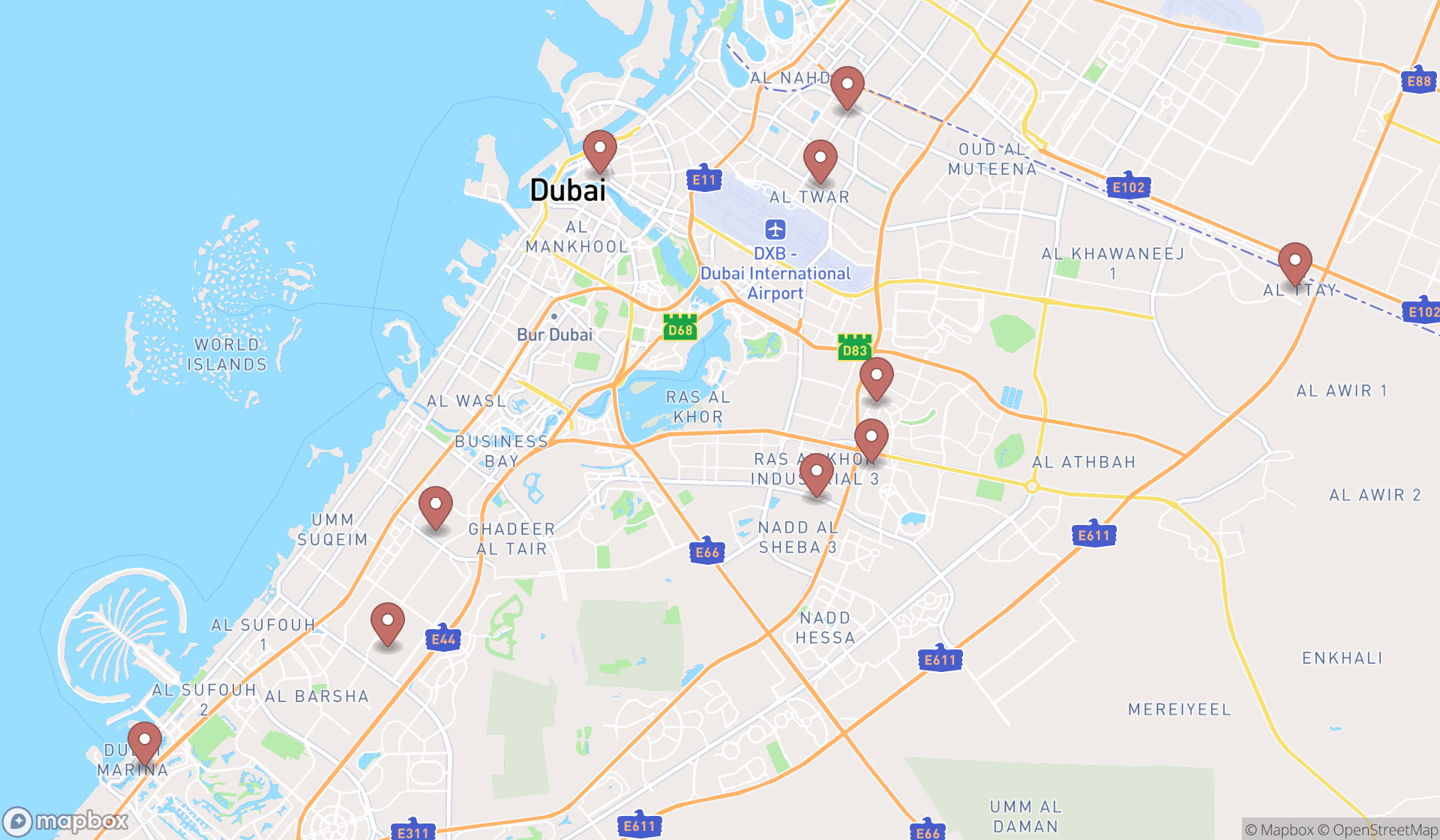 Map showing the ranked excavating contractors in Dubai, Dubai