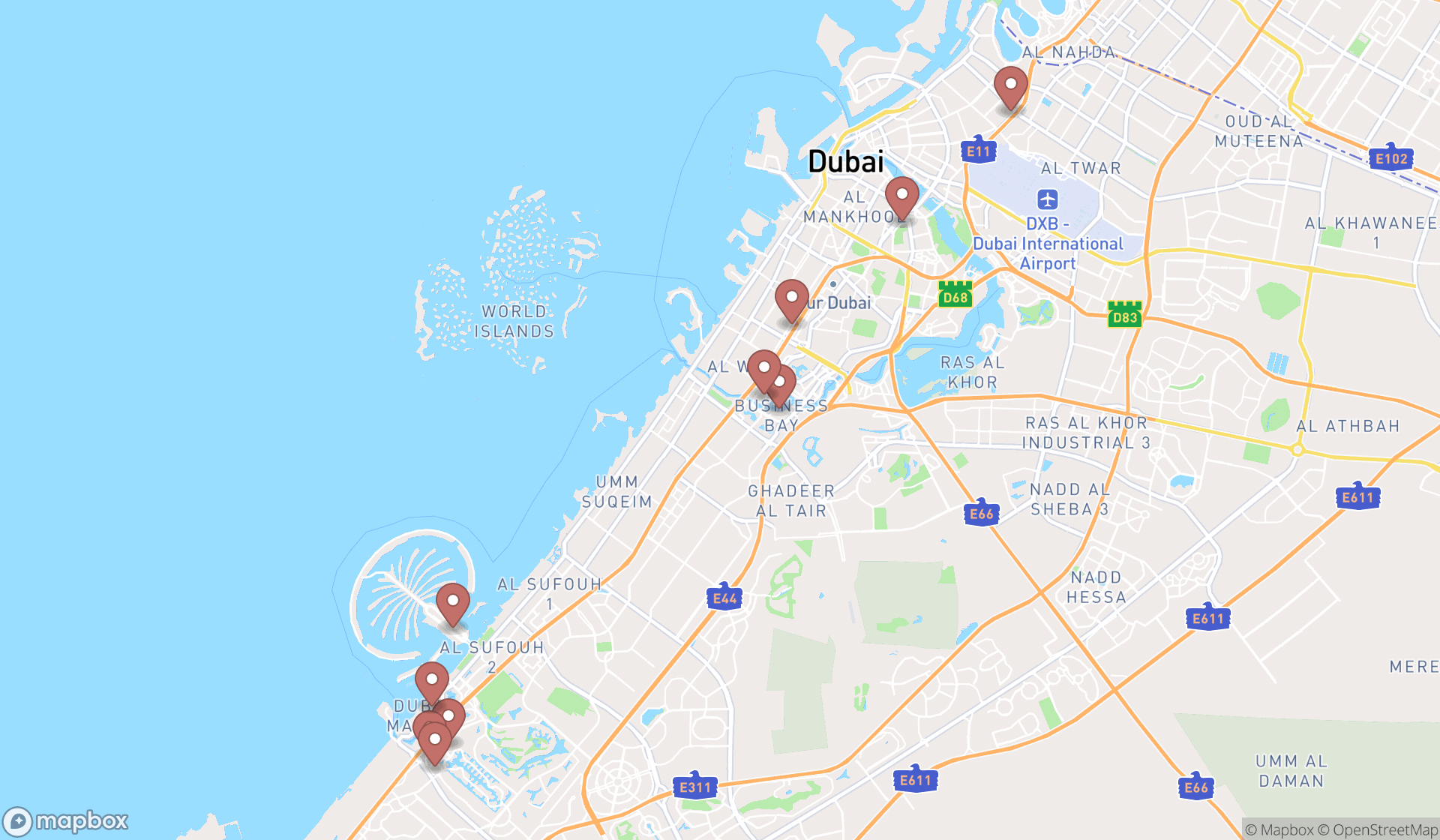 Map showing the ranked executive search firms in Dubai, Dubai