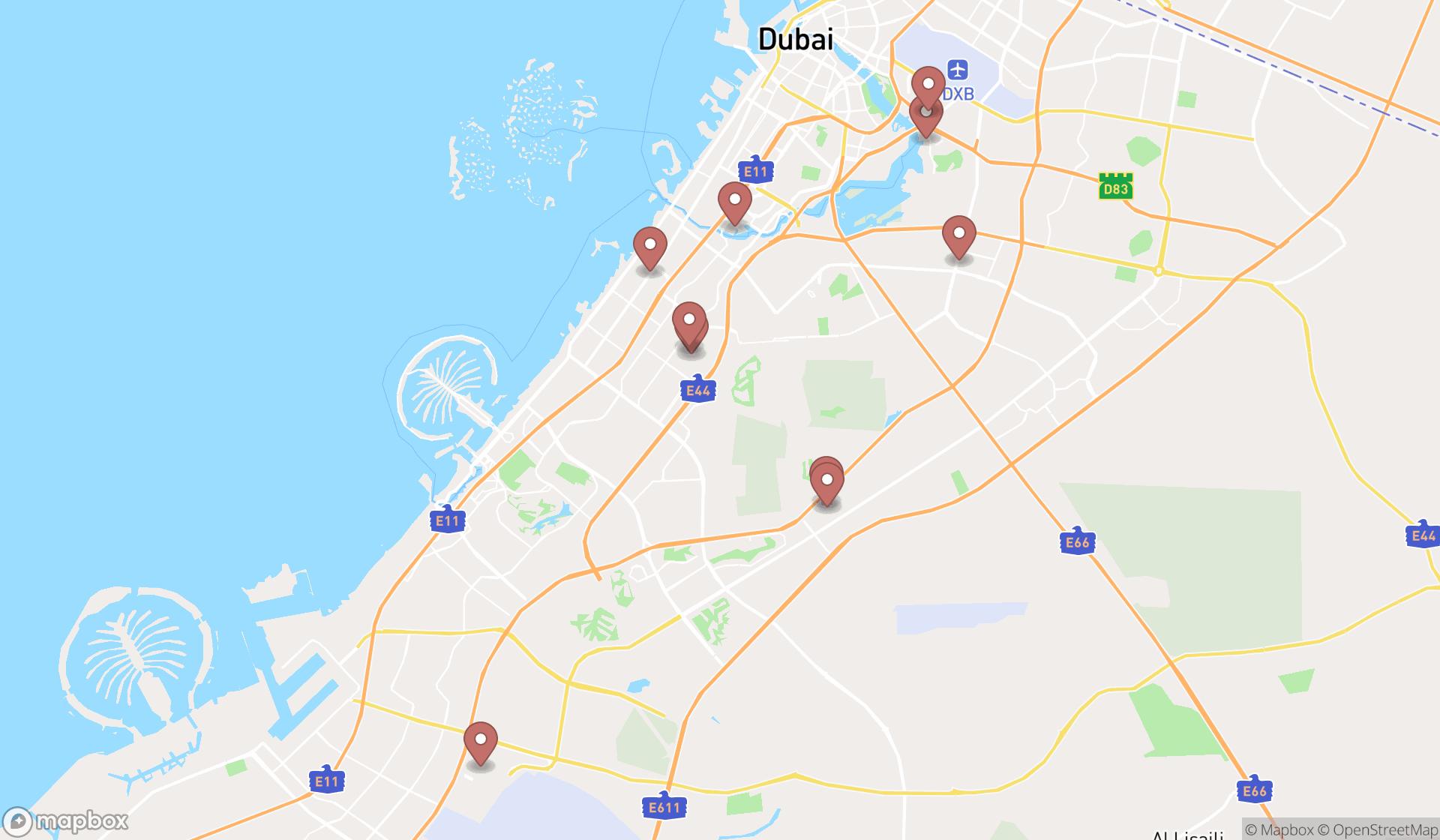 Map showing the ranked exhibits in Dubai, Dubai