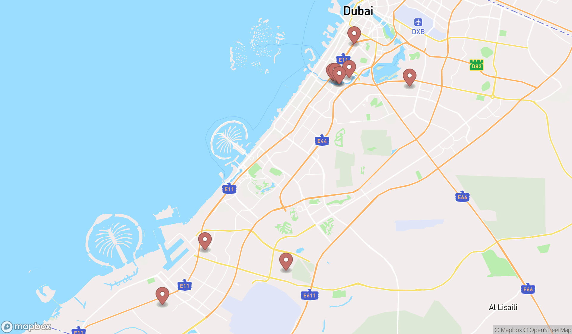 Map showing the ranked exhibition planners in Dubai, Dubai