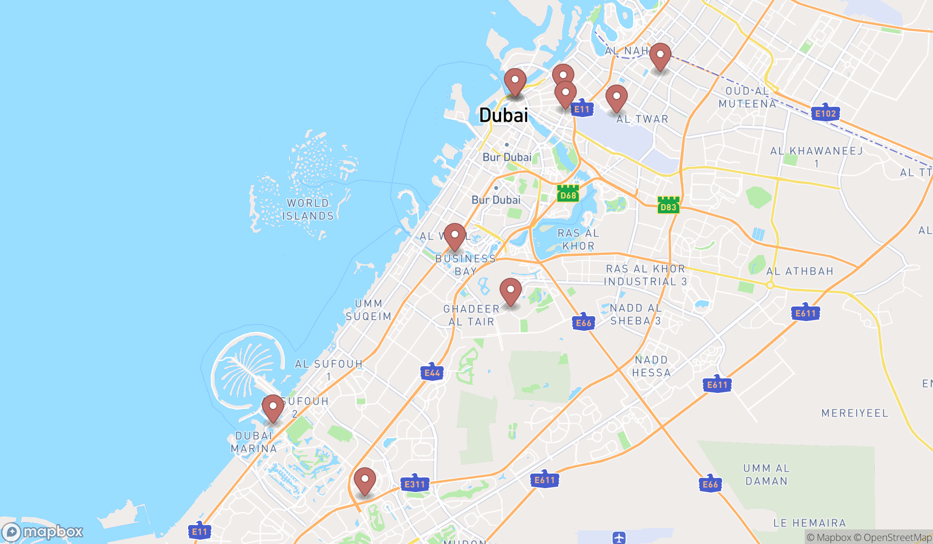 Map showing the ranked exporters in Dubai, Dubai