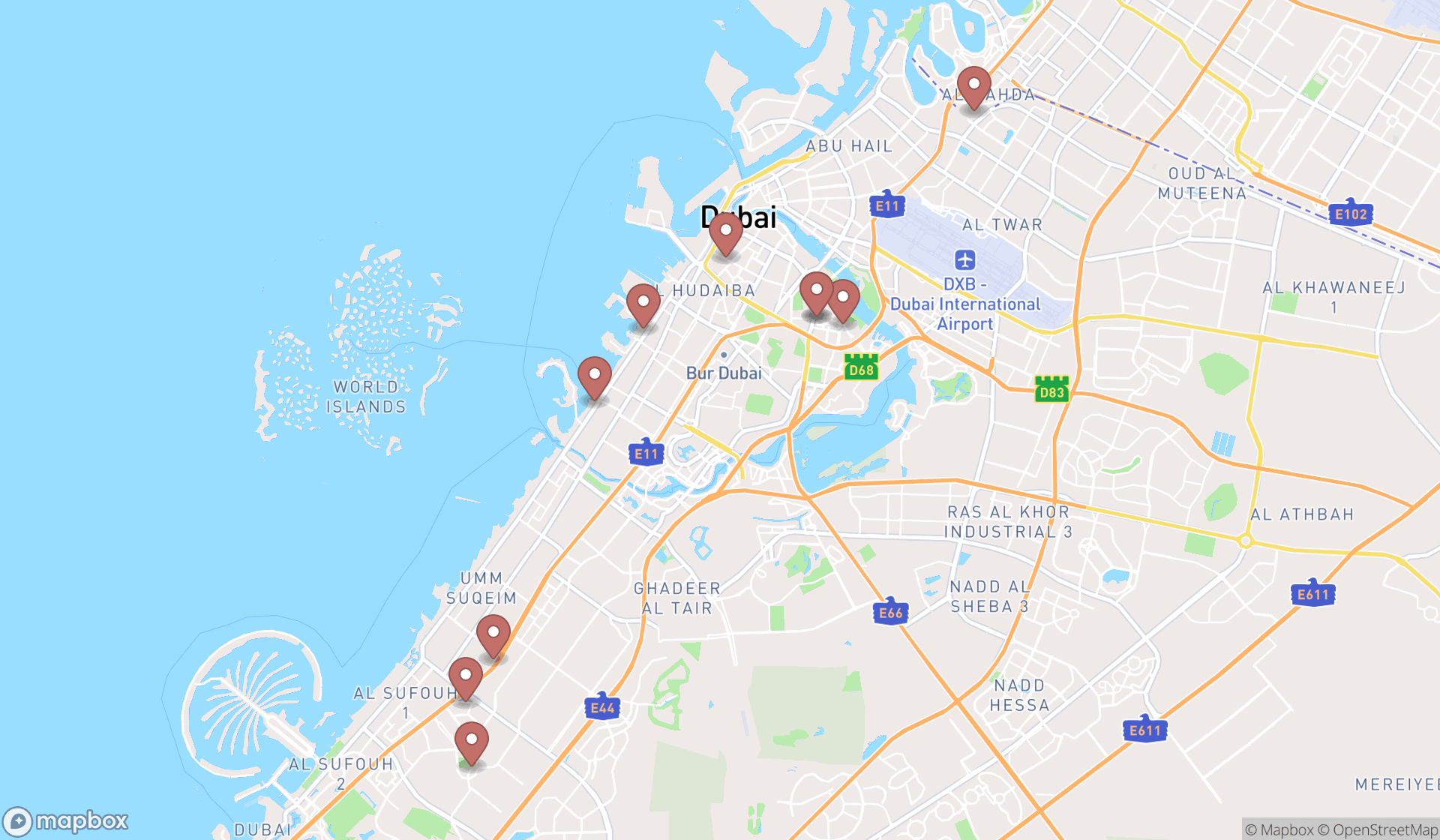 Map showing the ranked eye care centers in Dubai, Dubai