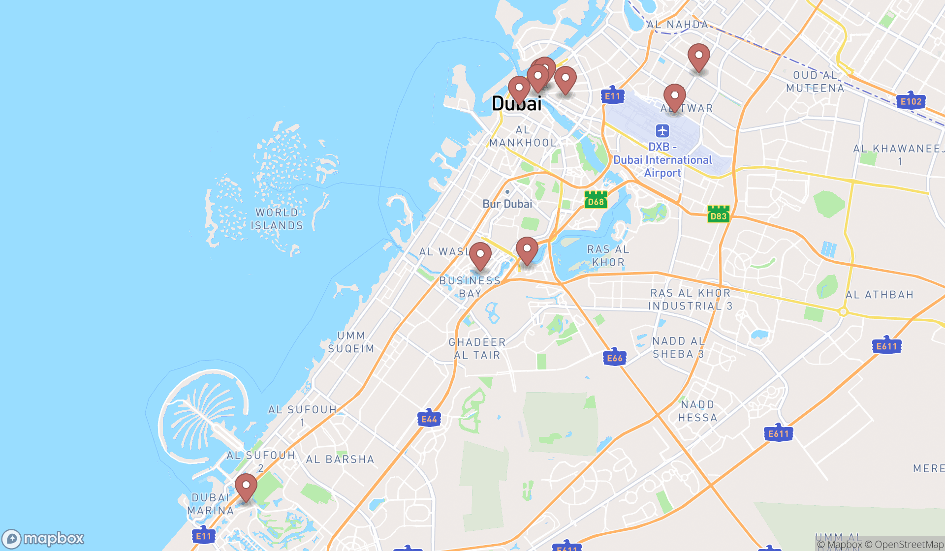Map showing the ranked fabric product manufacturers in Dubai, Dubai