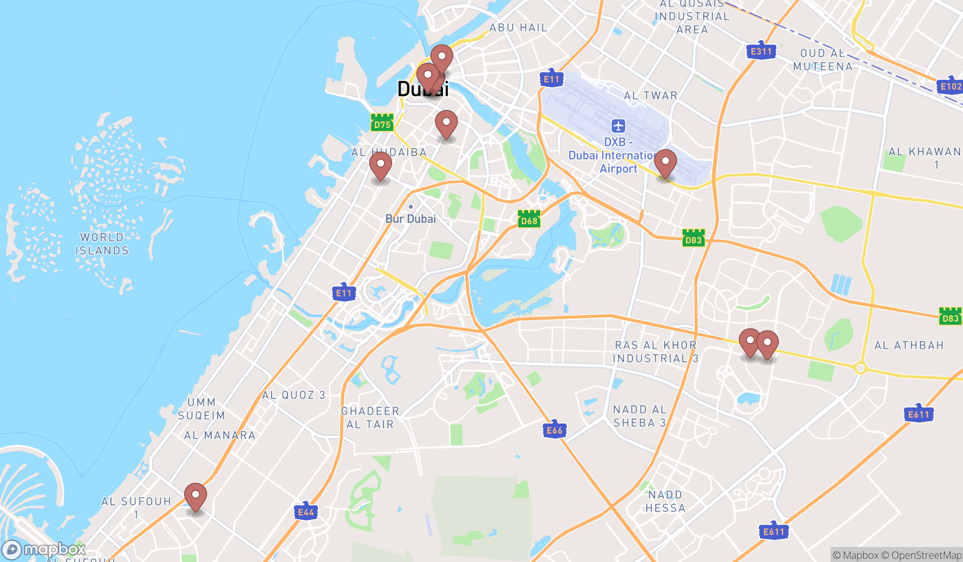 Map showing the ranked fabric stores in Dubai, Dubai