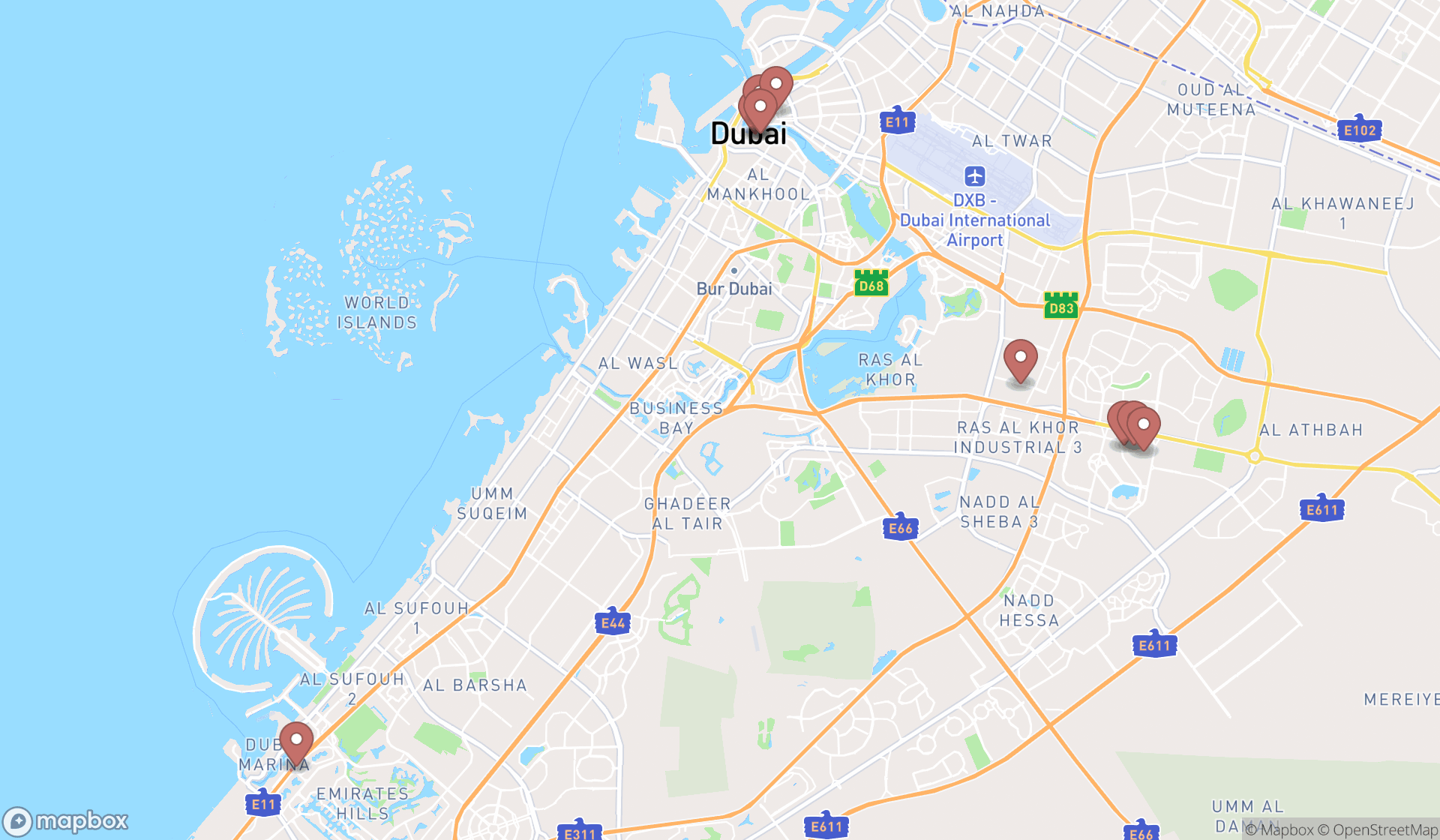 Map showing the ranked fabric wholesalers in Dubai, Dubai