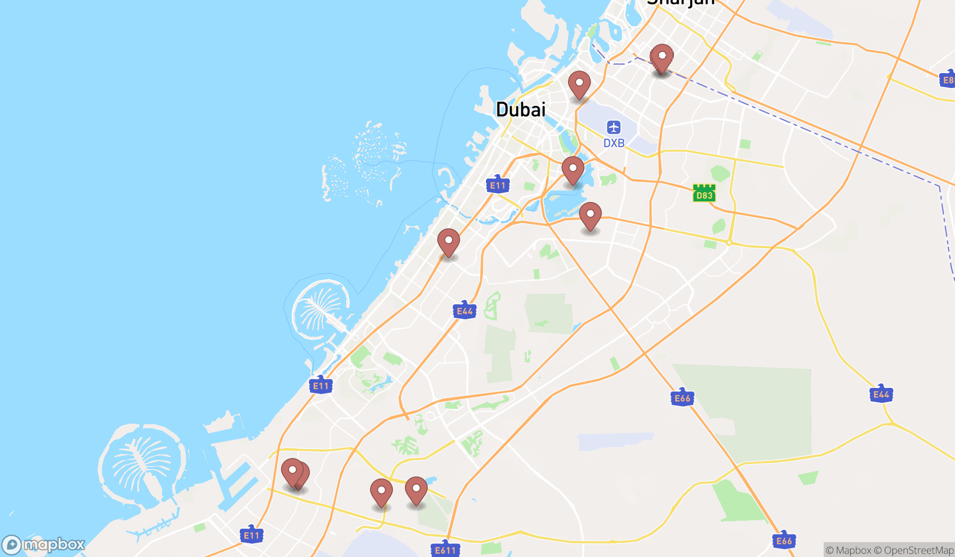 Map showing the ranked factory equipment suppliers in Dubai, Dubai