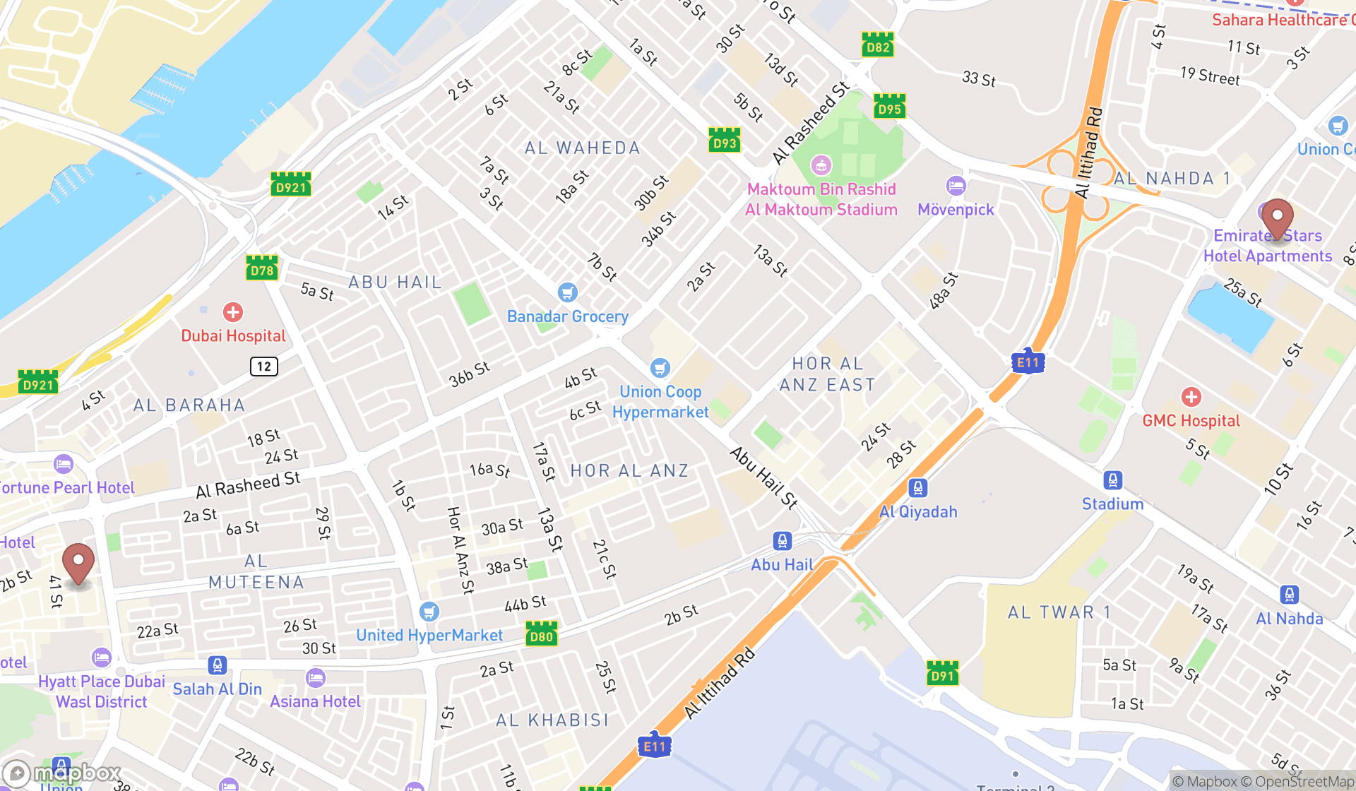 Map showing the ranked faculty of media and information sciences in Dubai, Dubai