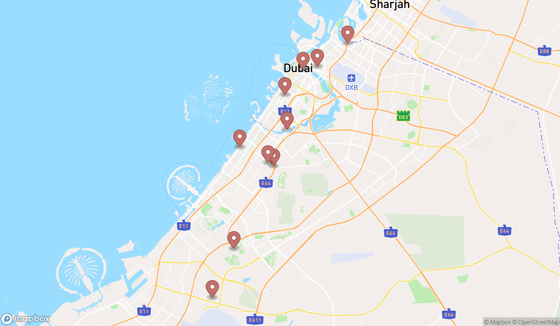 Map showing the ranked faculty of pharmacies in Dubai, Dubai