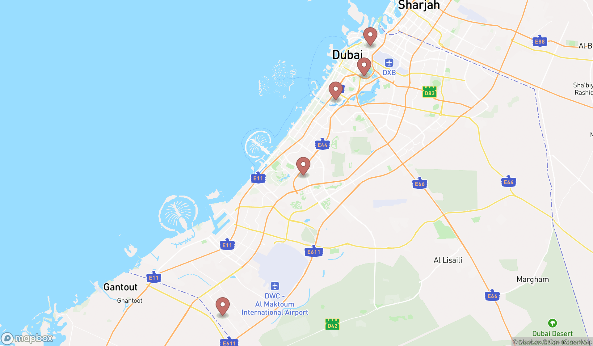 Map showing the ranked faculty of sciences in Dubai, Dubai