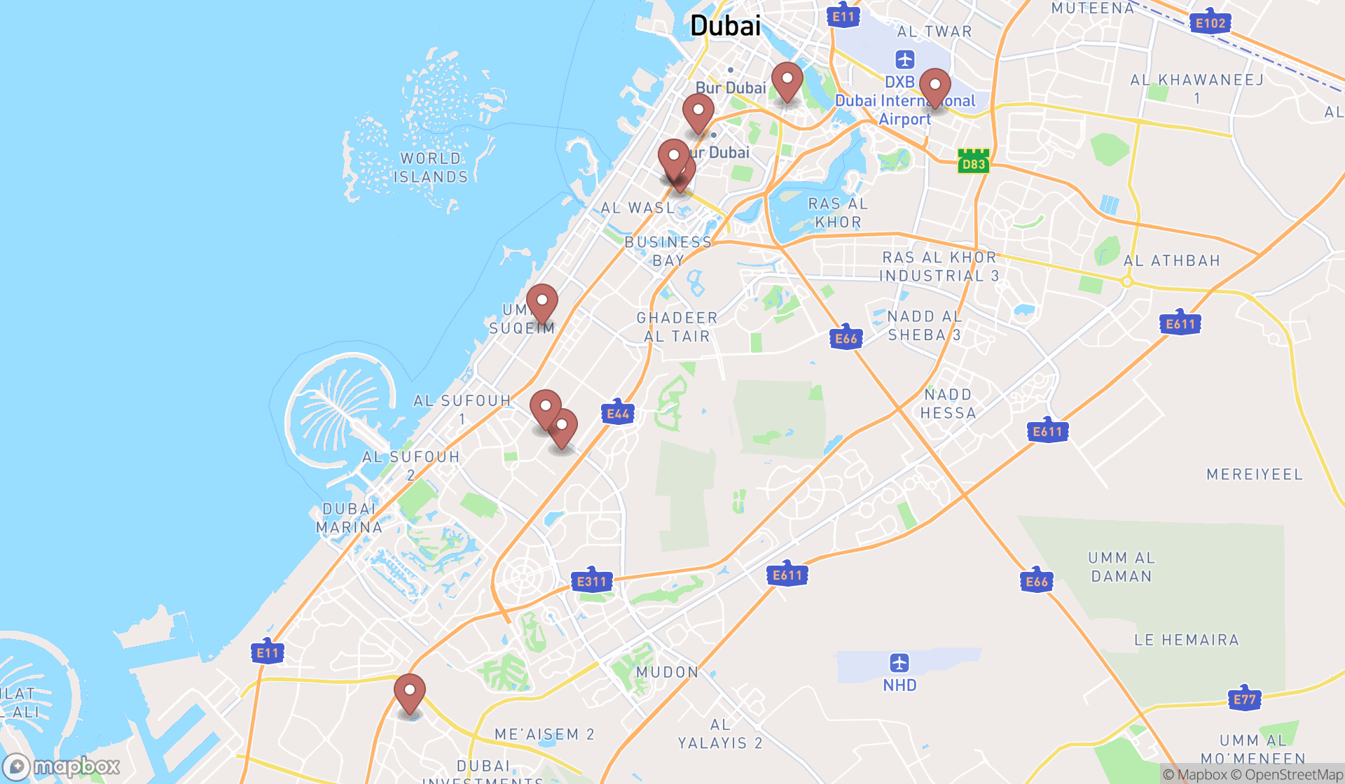 Map showing the ranked family counselors in Dubai, Dubai