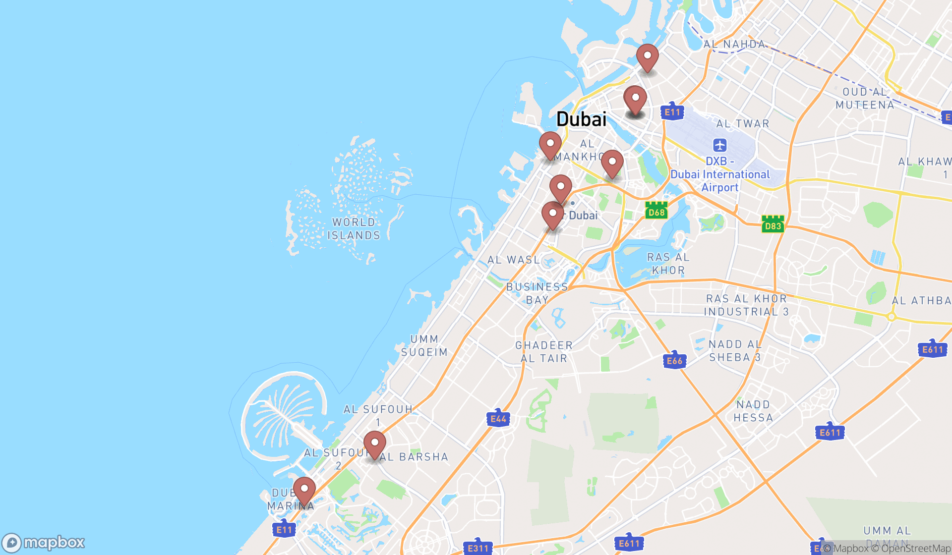Map showing the ranked family law attorneys in Dubai, Dubai