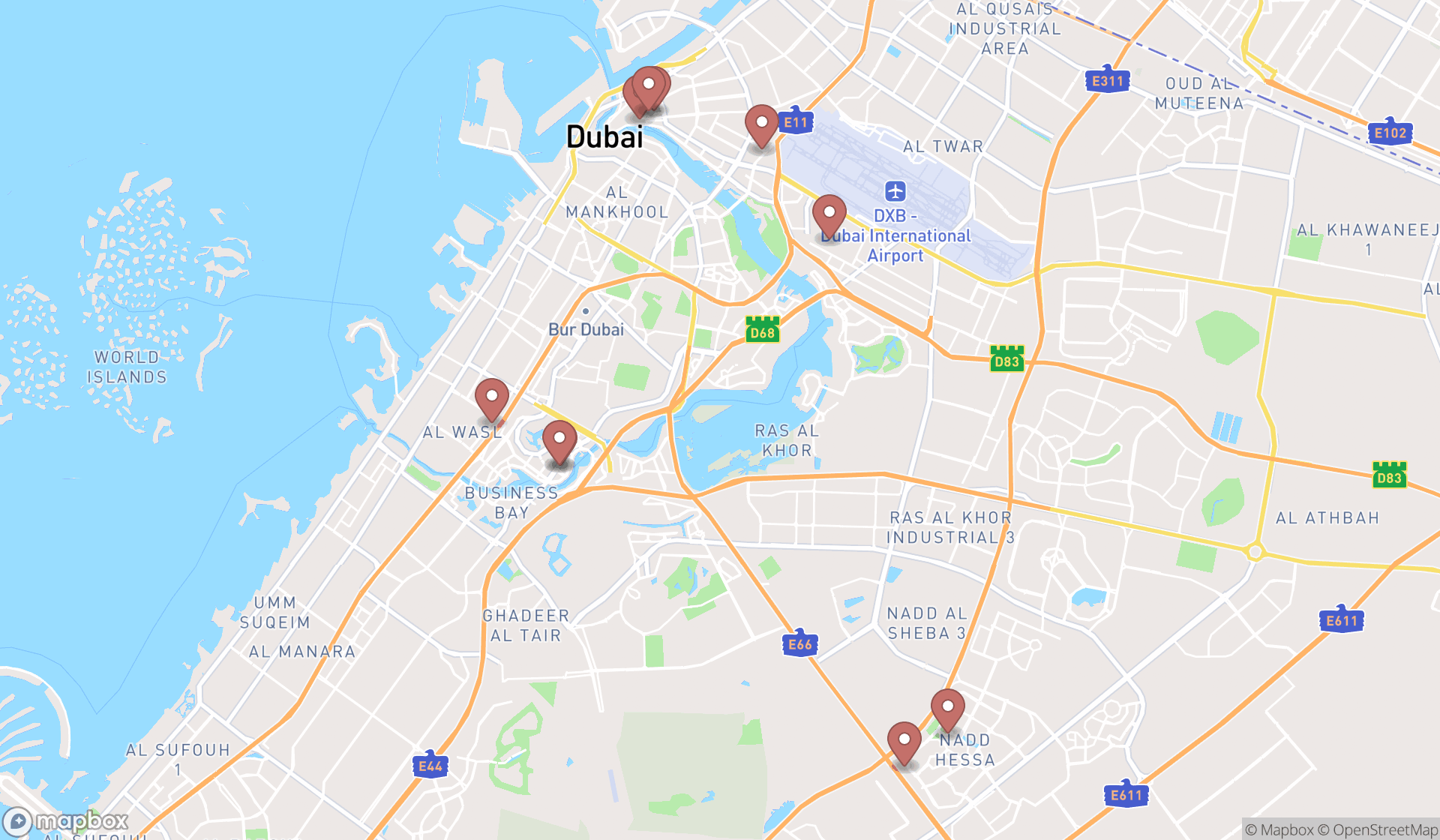 Map showing the ranked farm equipment suppliers in Dubai, Dubai