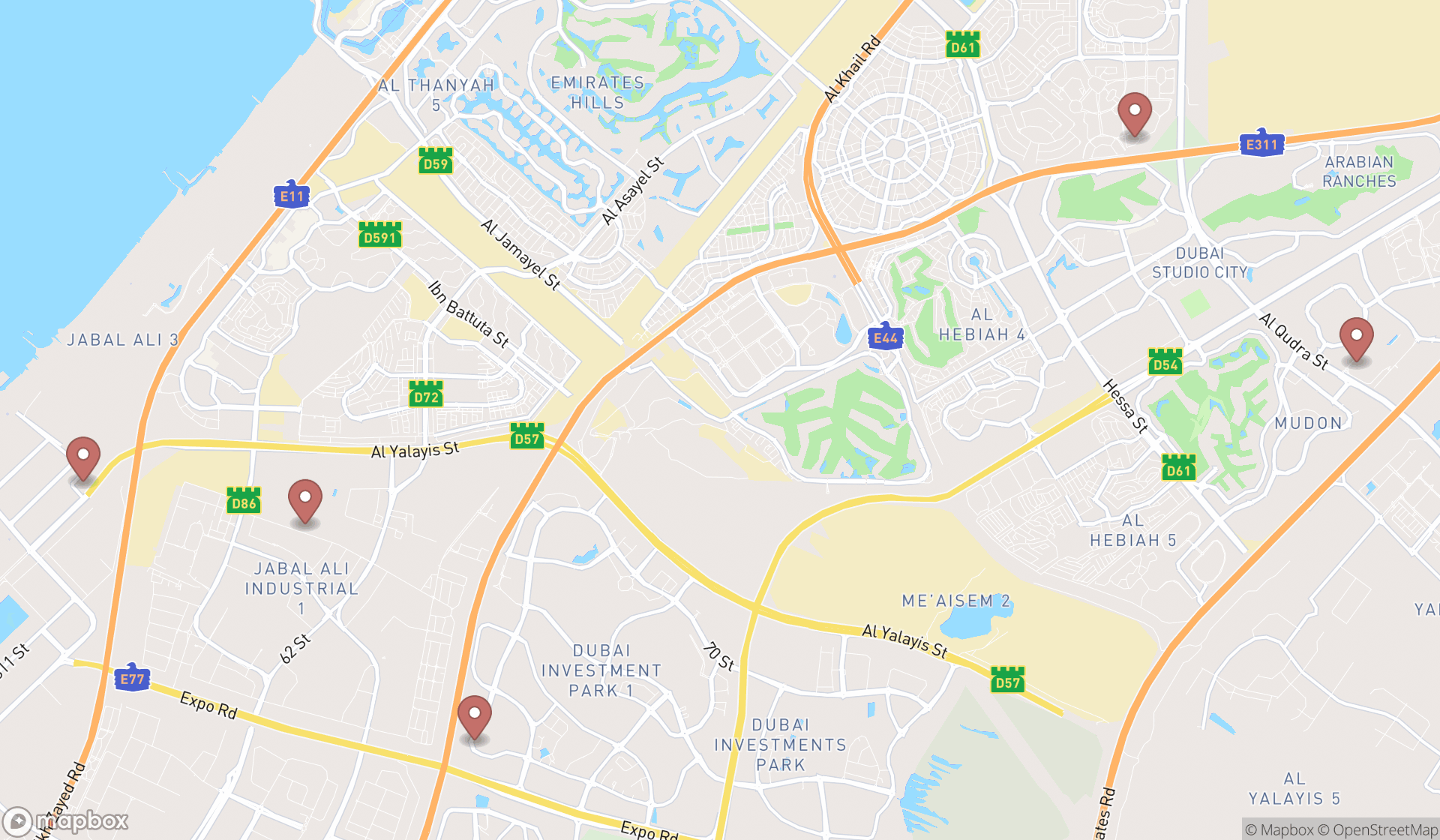 Map showing the ranked farm shops in Dubai, Dubai