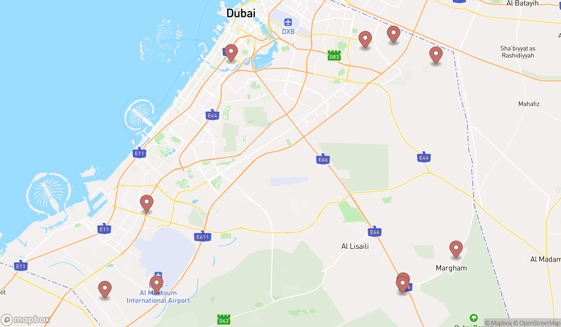 Map showing the ranked farms in Dubai, Dubai