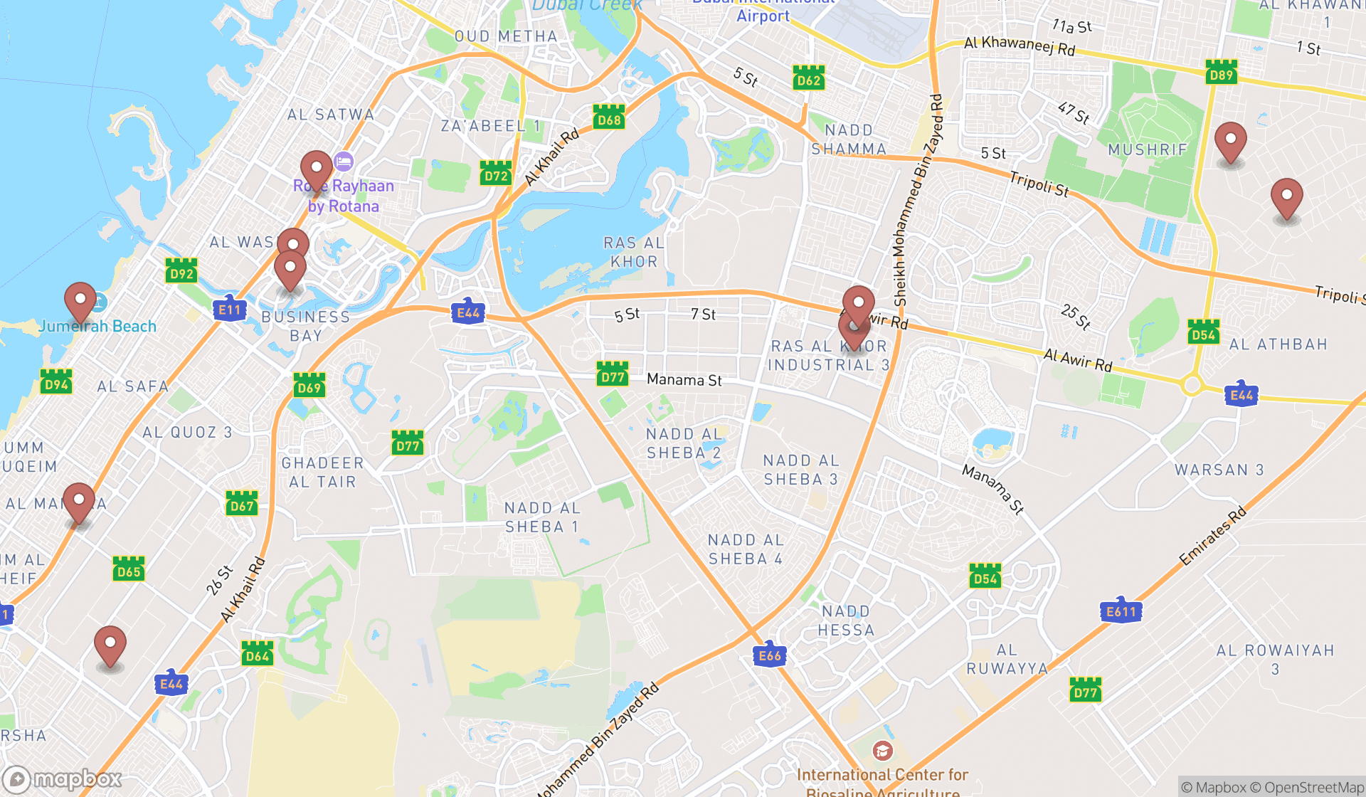Map showing the ranked farmers' markets in Dubai, Dubai