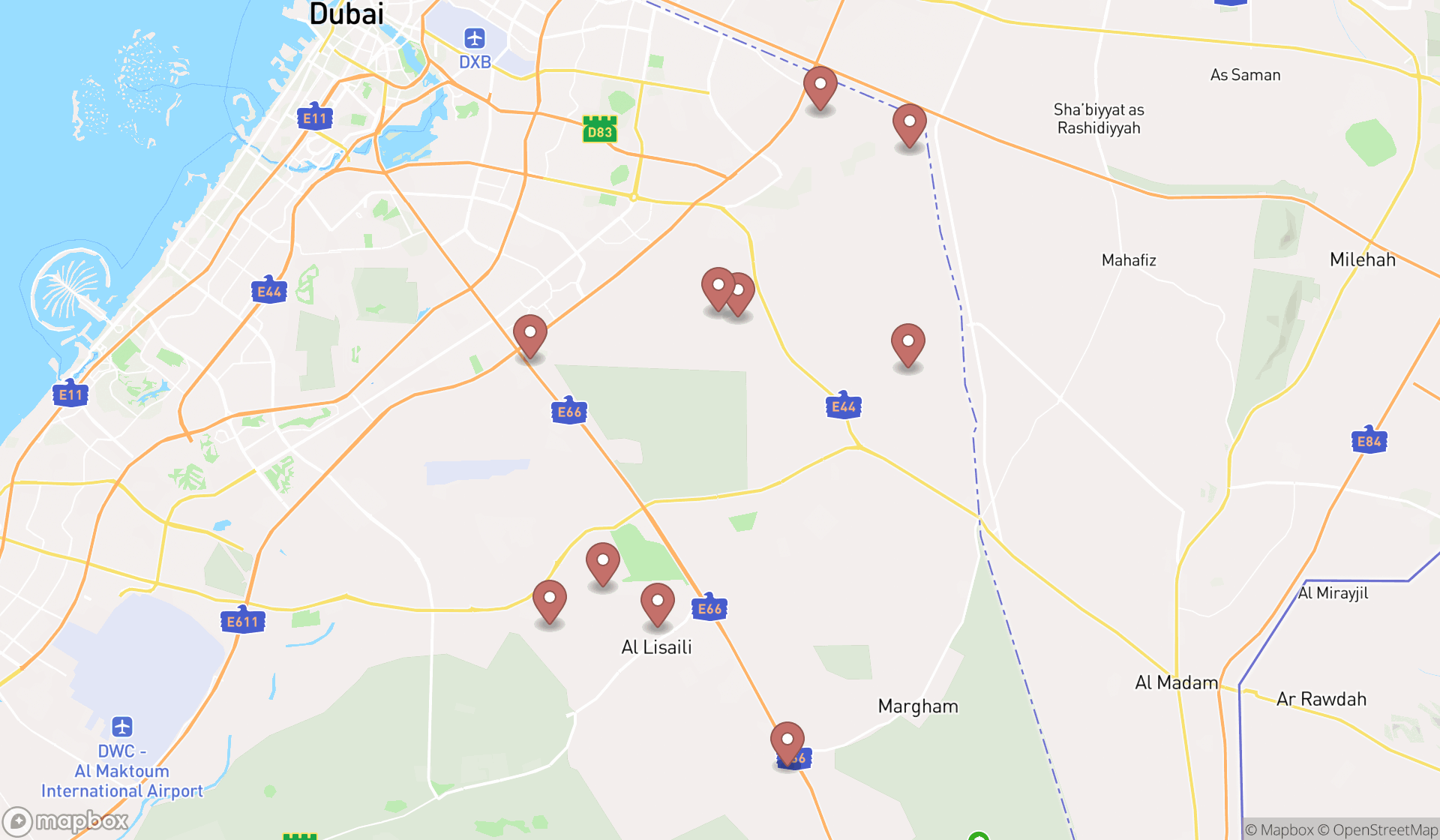 Map showing the ranked farmstays in Dubai, Dubai