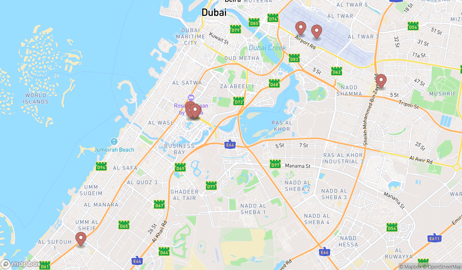 Map showing the ranked fashion accessories shops in Dubai, Dubai
