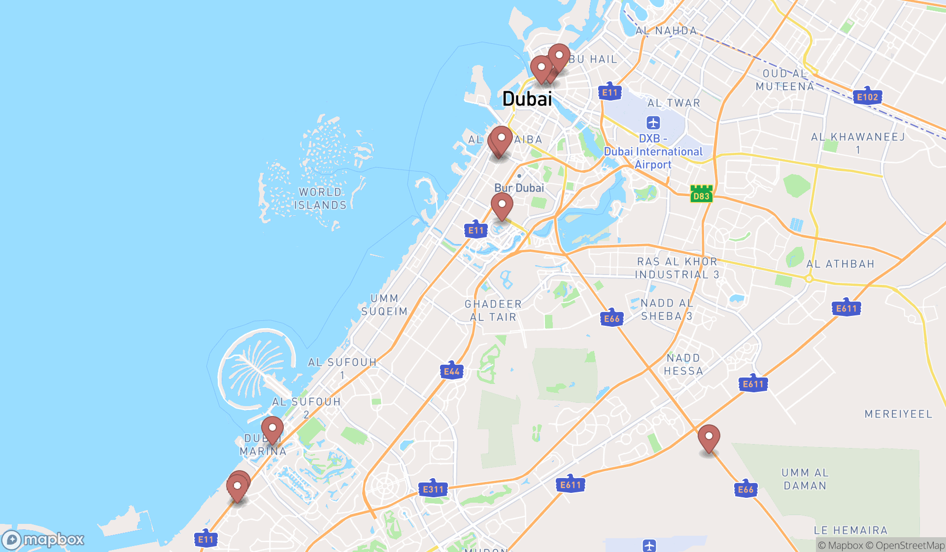Map showing the ranked fashion accessories stores in Dubai, Dubai
