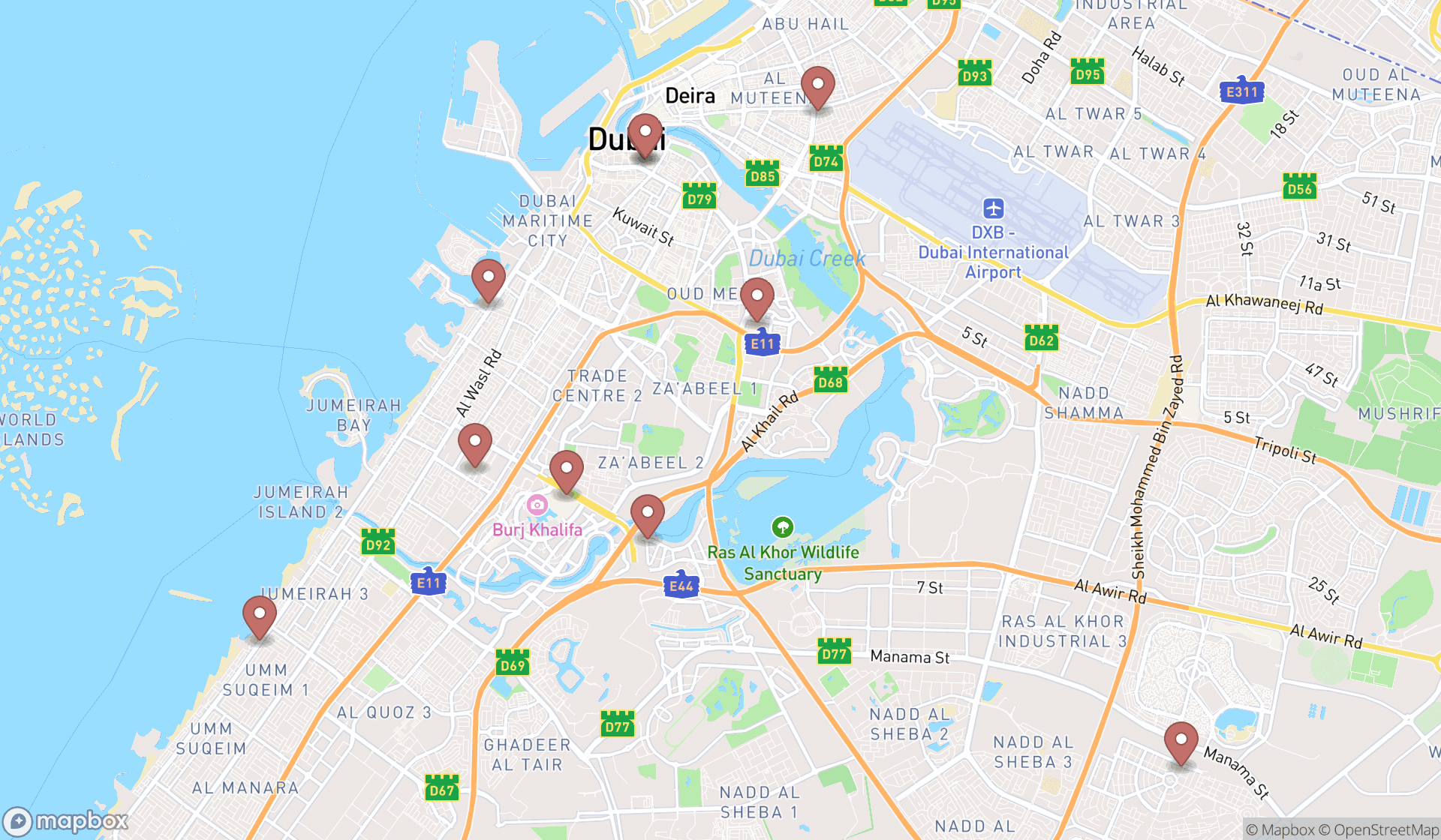 Map showing the ranked fashion designers in Dubai, Dubai