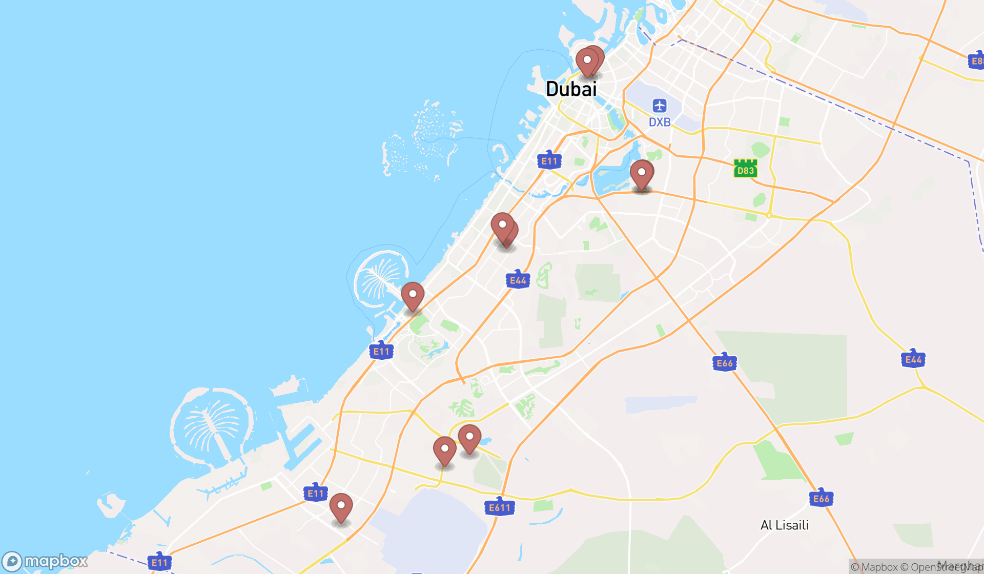 Map showing the ranked fastener suppliers in Dubai, Dubai