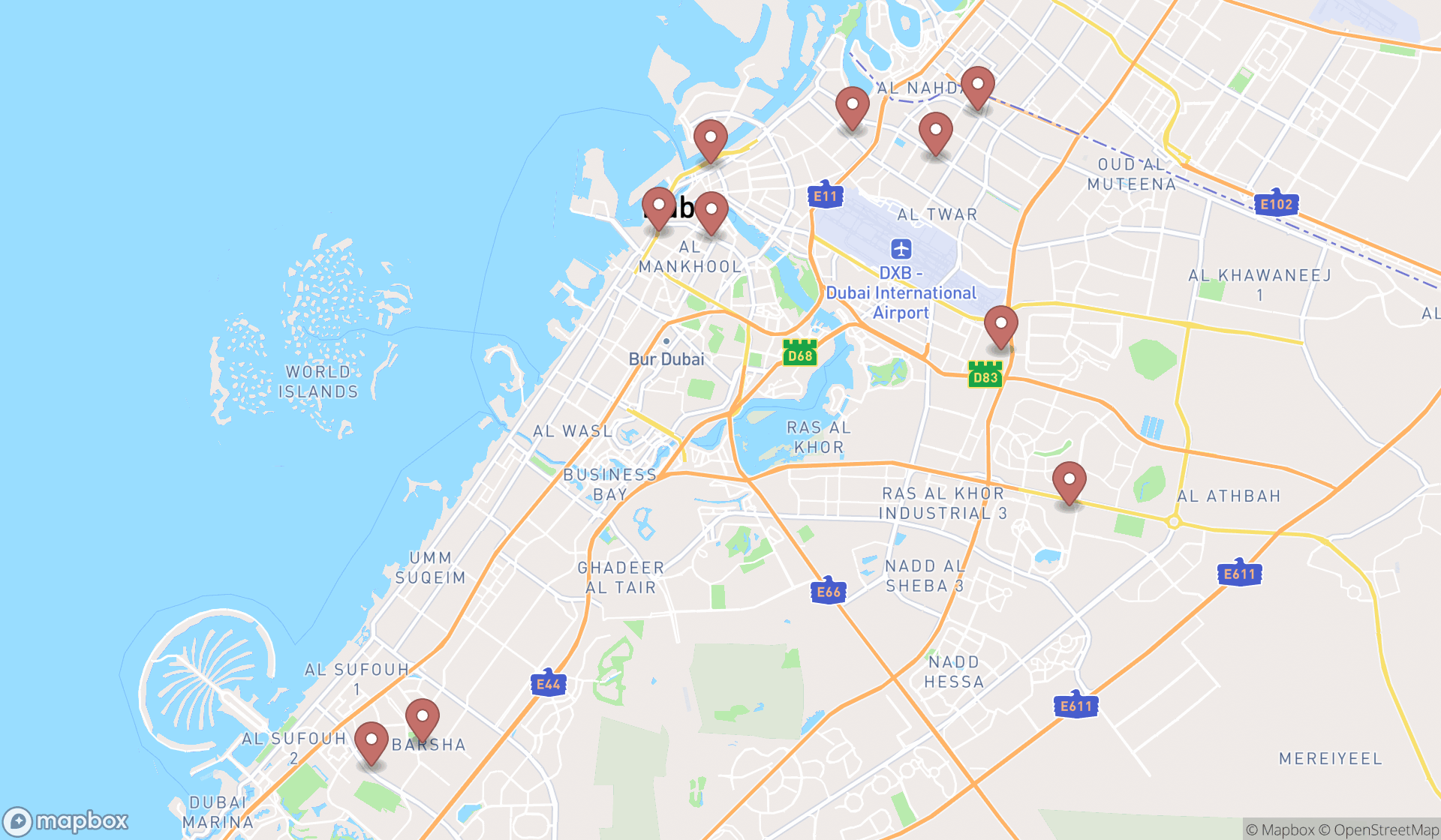Map showing the ranked federal government offices in Dubai, Dubai