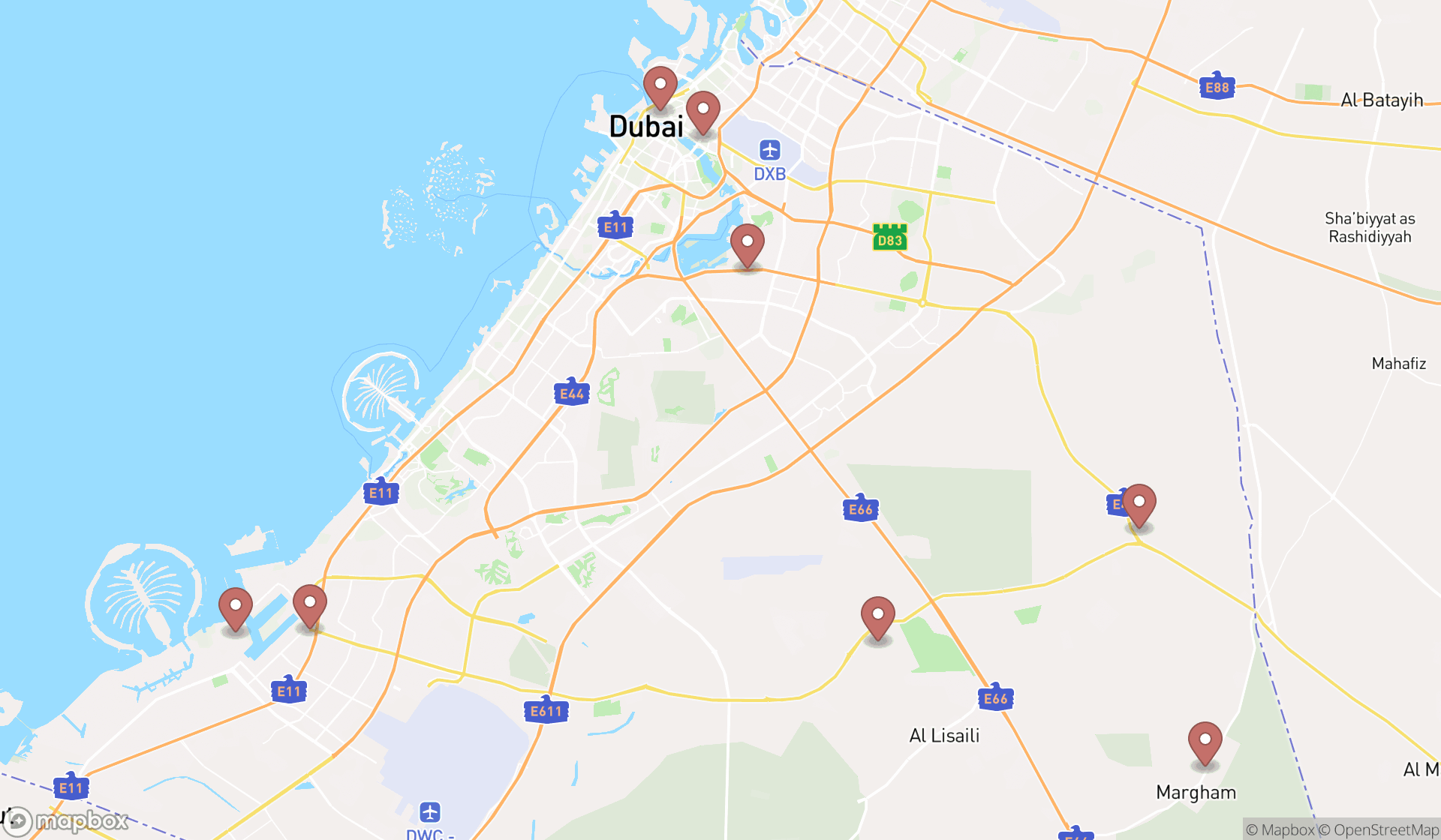 Map showing the ranked feed manufacturers in Dubai, Dubai