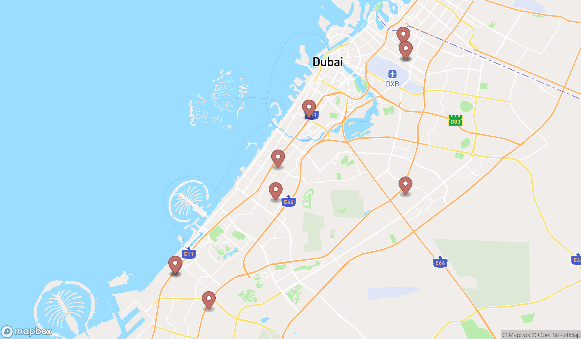 Map showing the ranked fence contractors in Dubai, Dubai