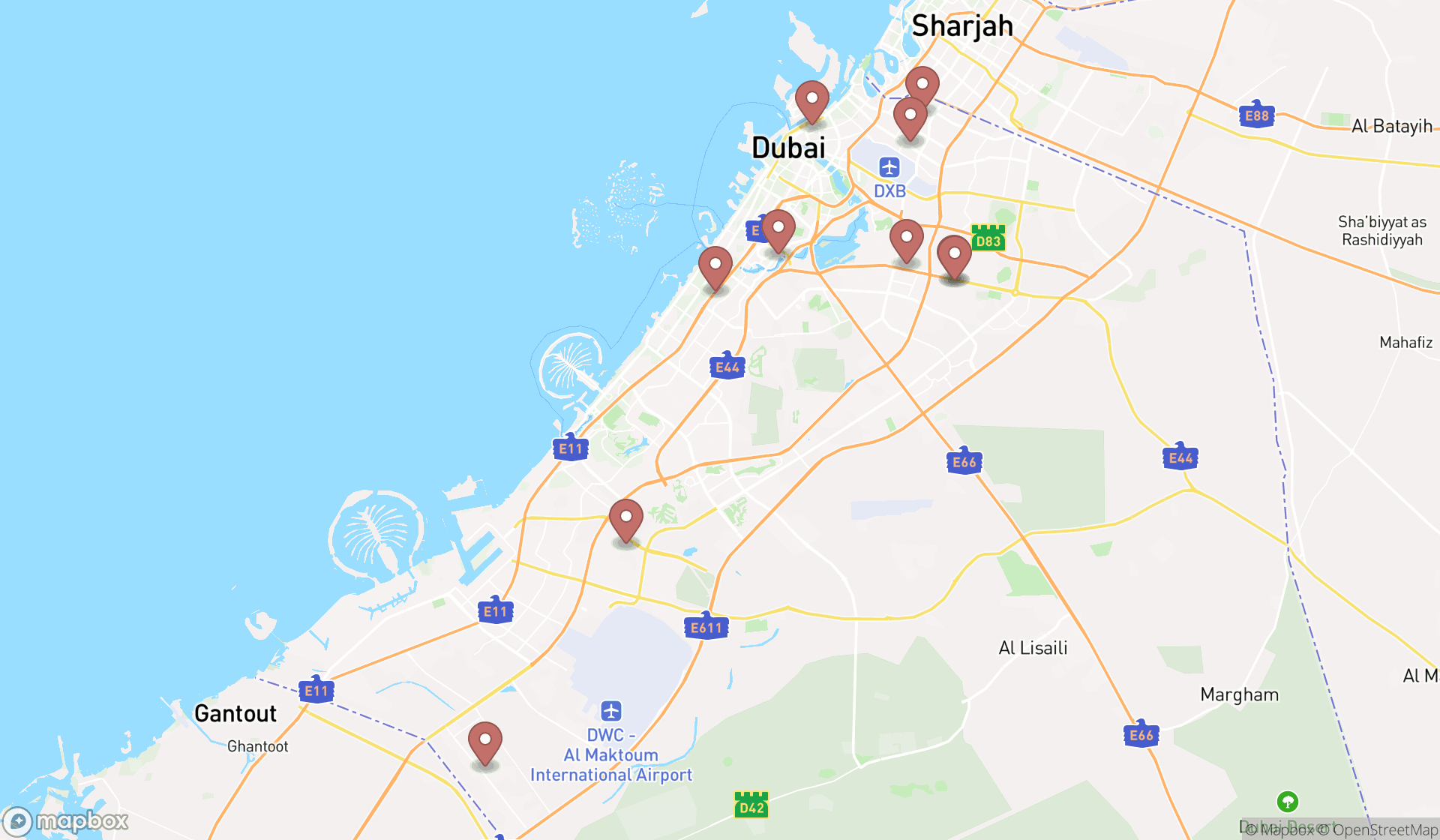Map showing the ranked fence supply stores in Dubai, Dubai