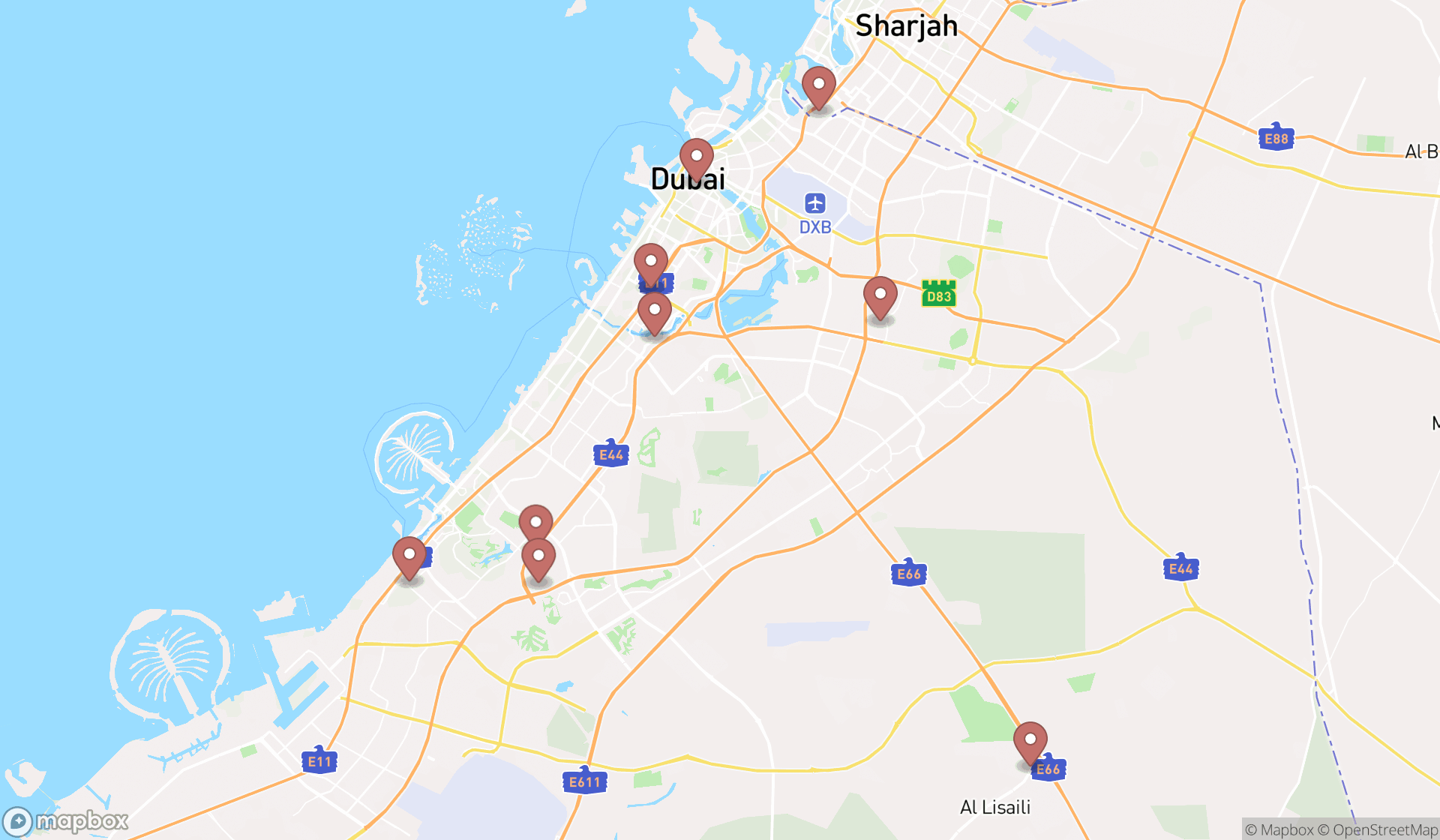 Map showing the ranked fencing salons in Dubai, Dubai