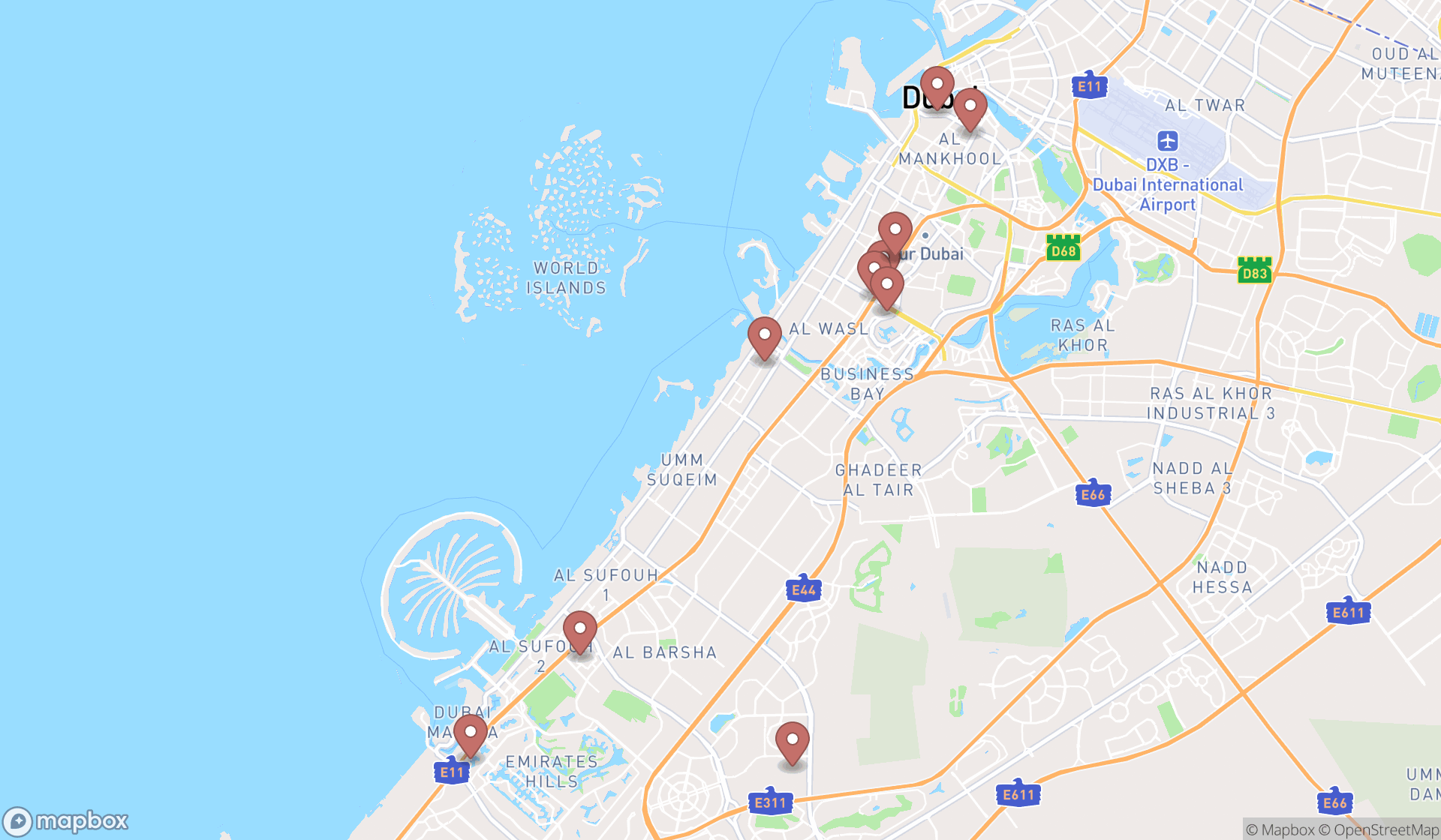 Map showing the ranked feng shui consultants in Dubai, Dubai