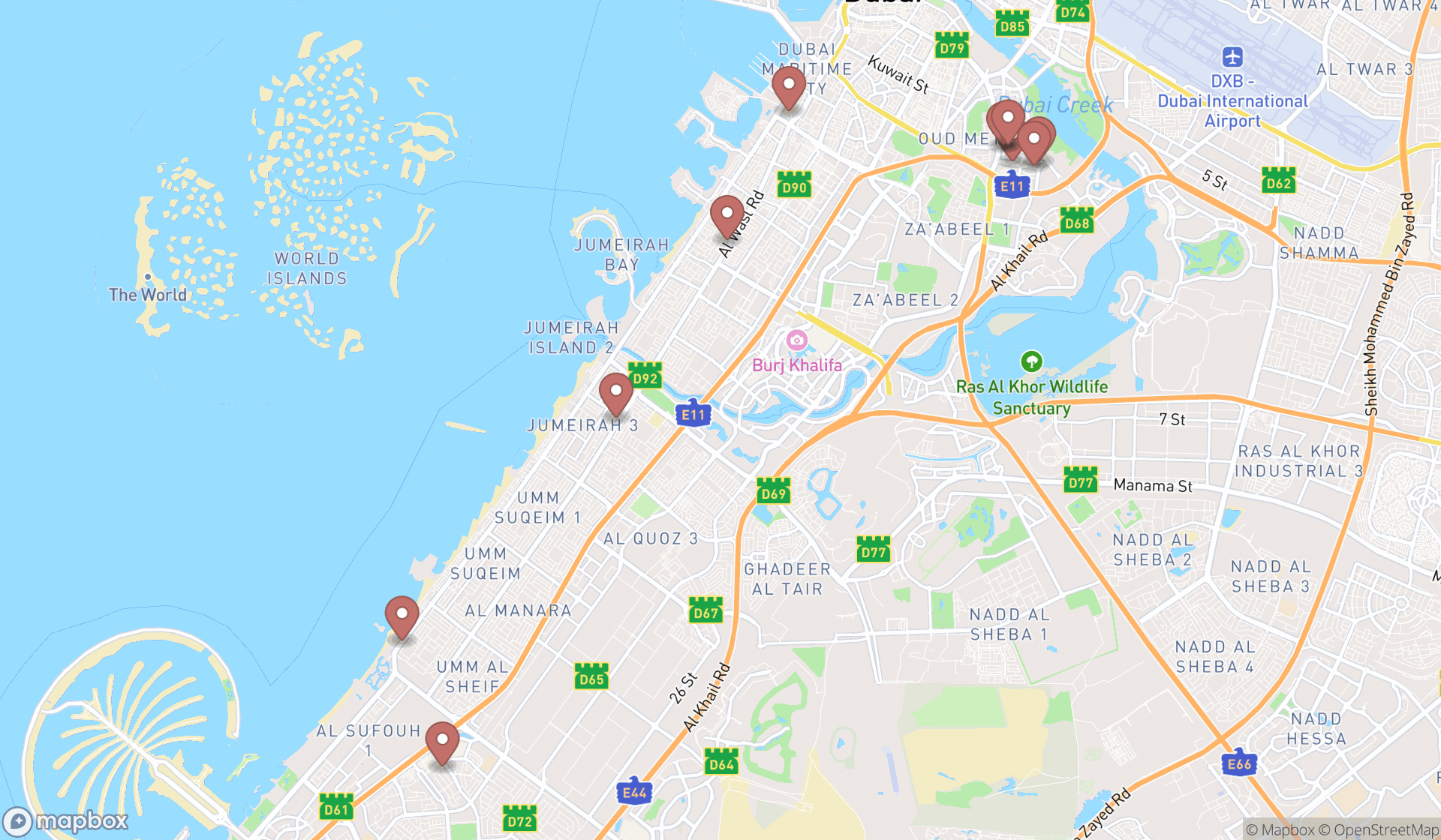 Map showing the ranked fertility clinics in Dubai, Dubai