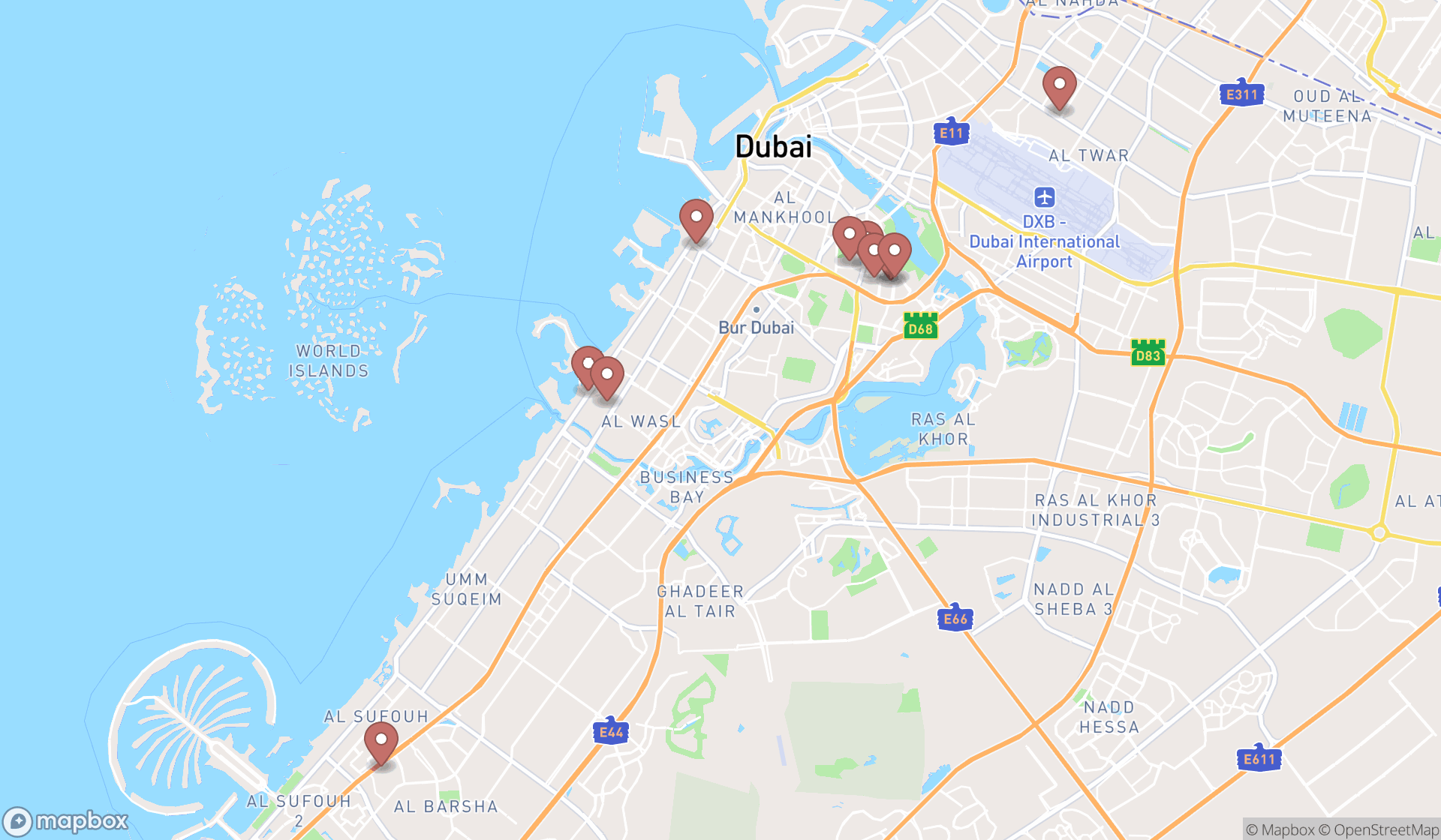 Map showing the ranked fertility physicians in Dubai, Dubai