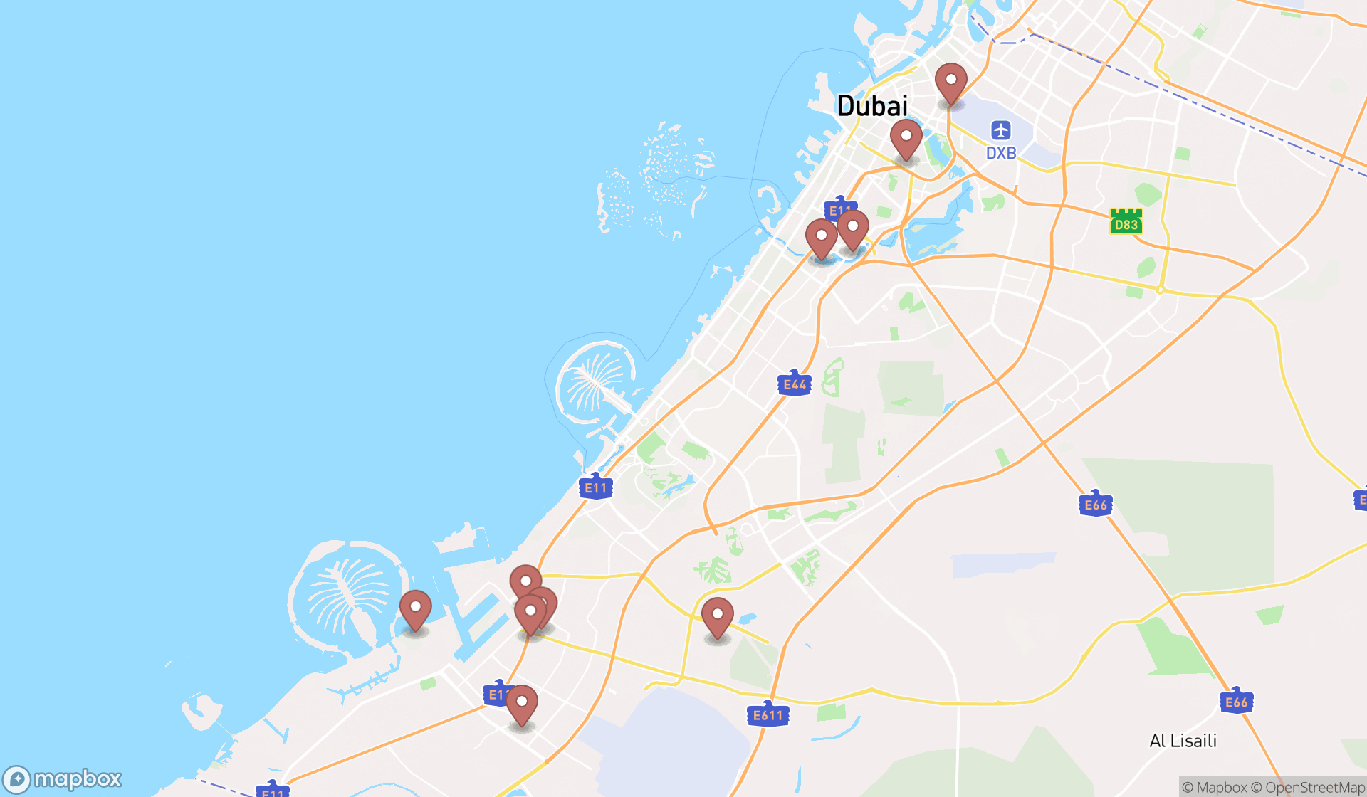 Map showing the ranked fertilizer suppliers in Dubai, Dubai
