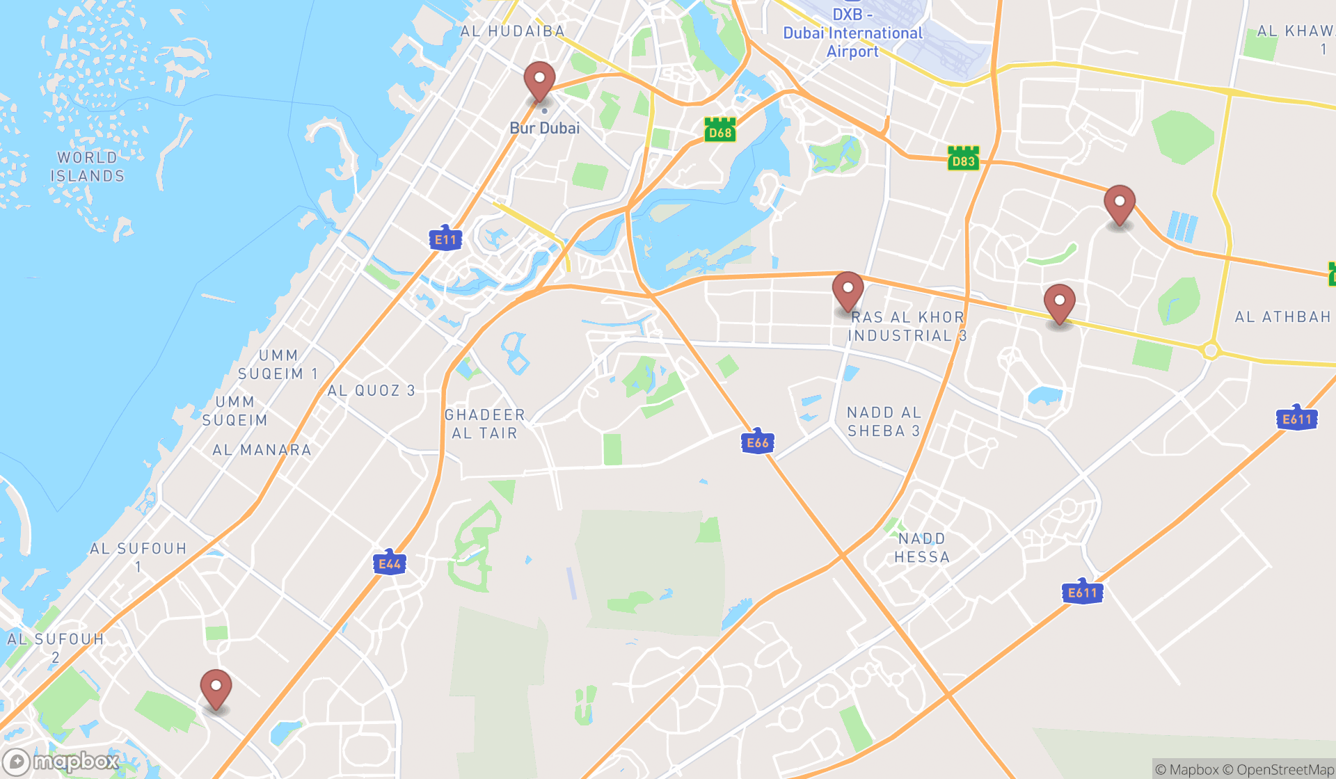 Map showing the ranked festival halls in Dubai, Dubai