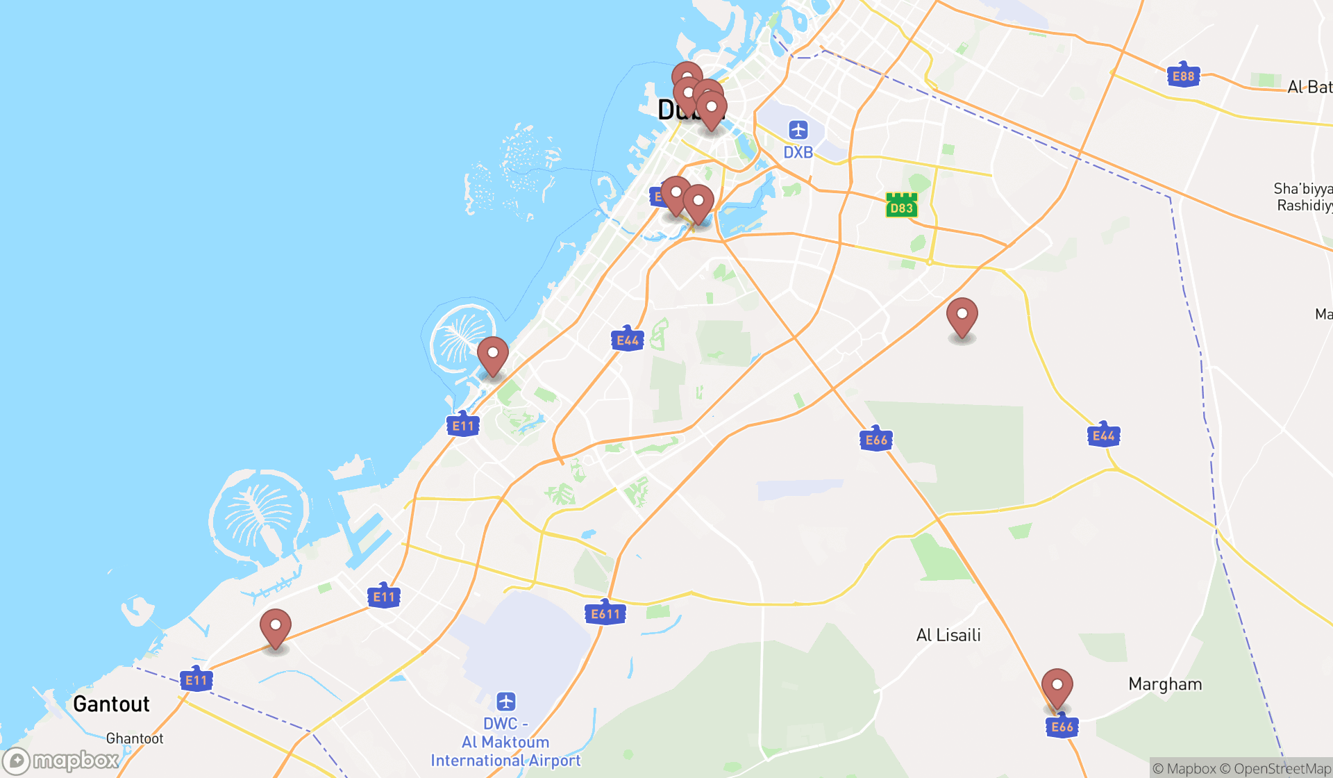 Map showing the ranked festivals in Dubai, Dubai