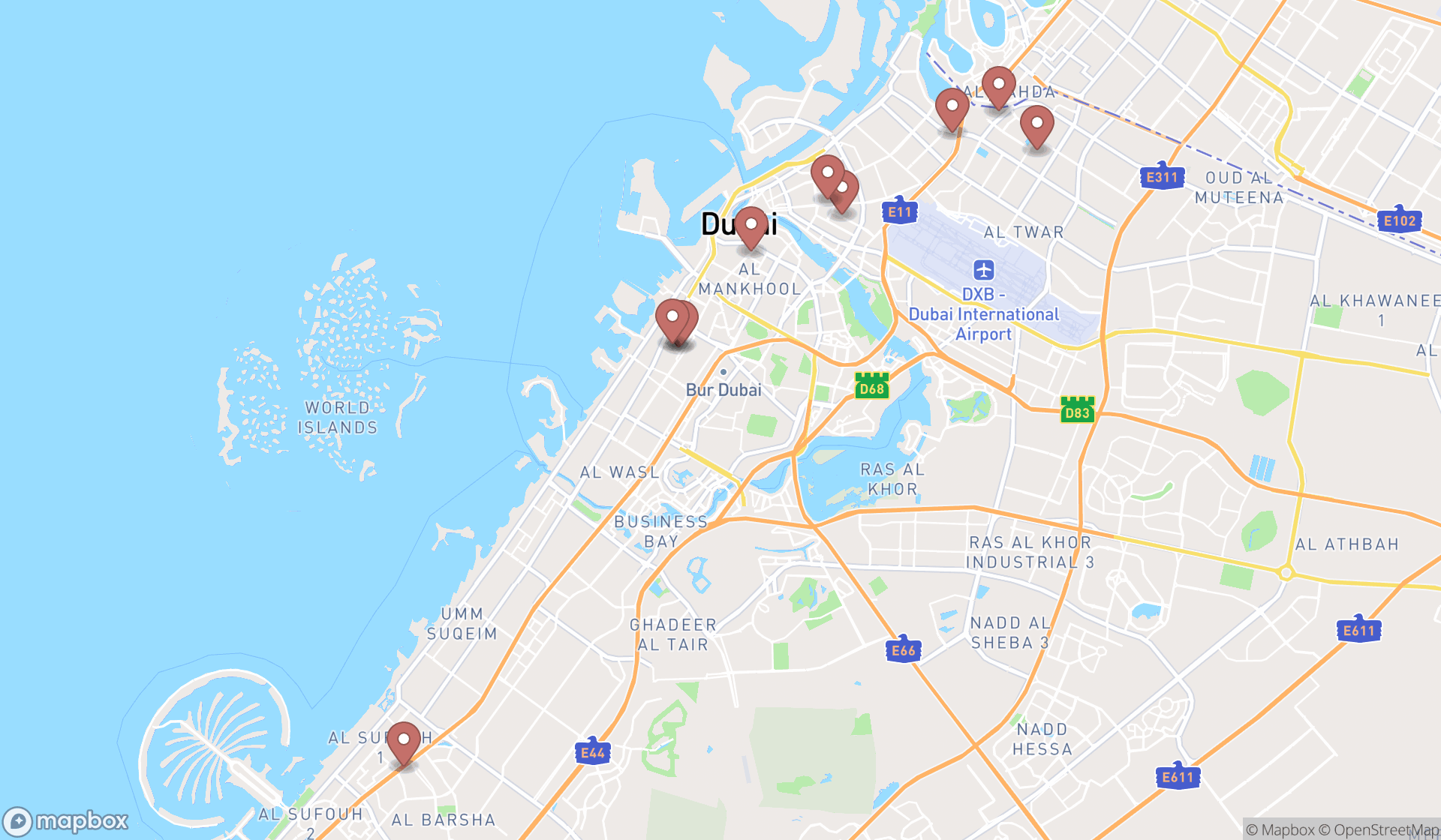 Map showing the ranked filipino grocery stores in Dubai, Dubai