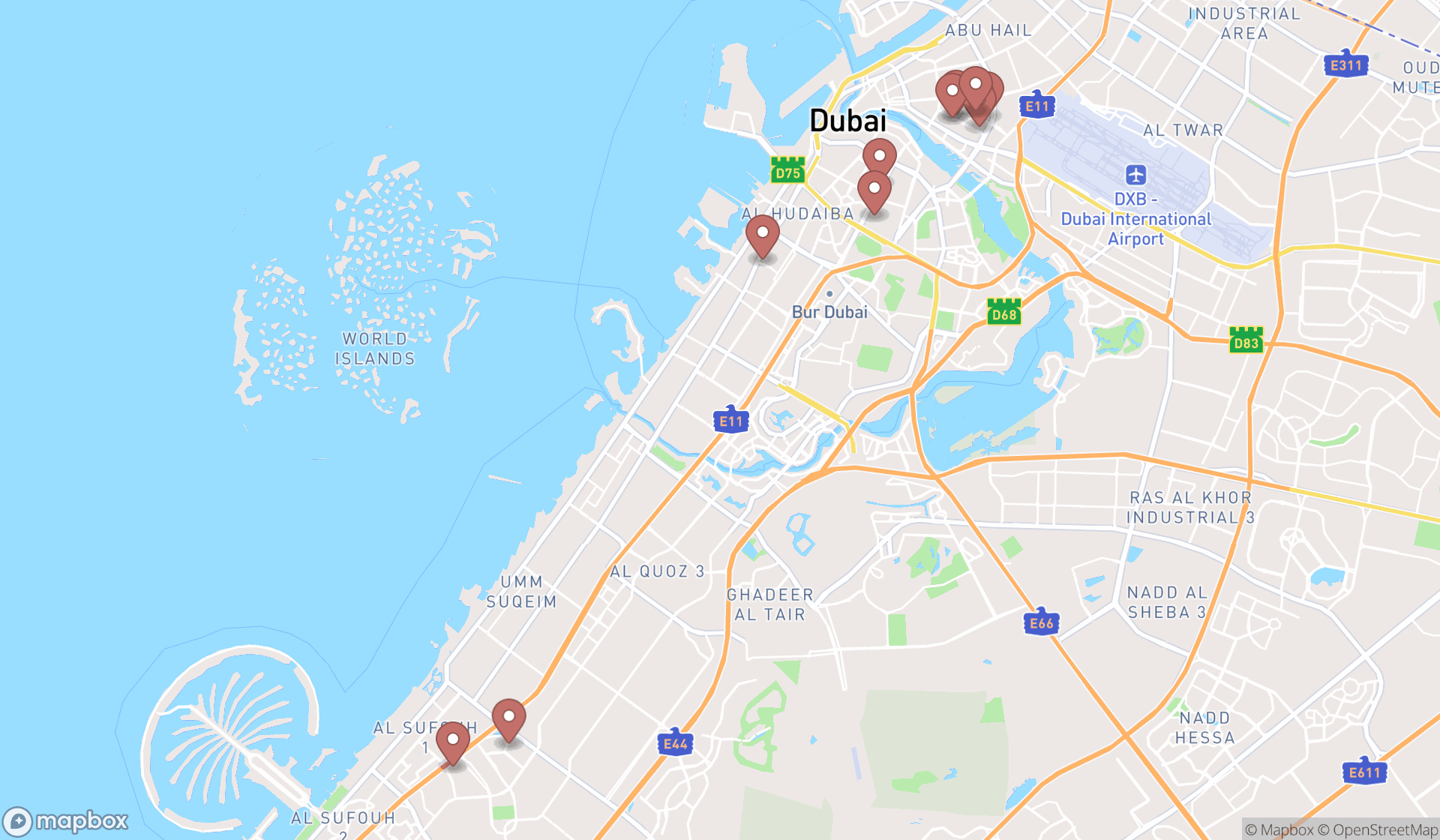 Map showing the ranked filipino restaurants in Dubai, Dubai