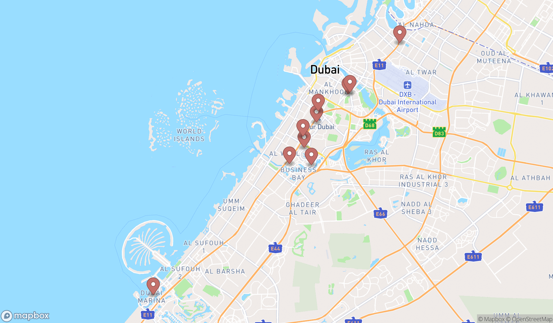 Map showing the ranked finance brokers in Dubai, Dubai
