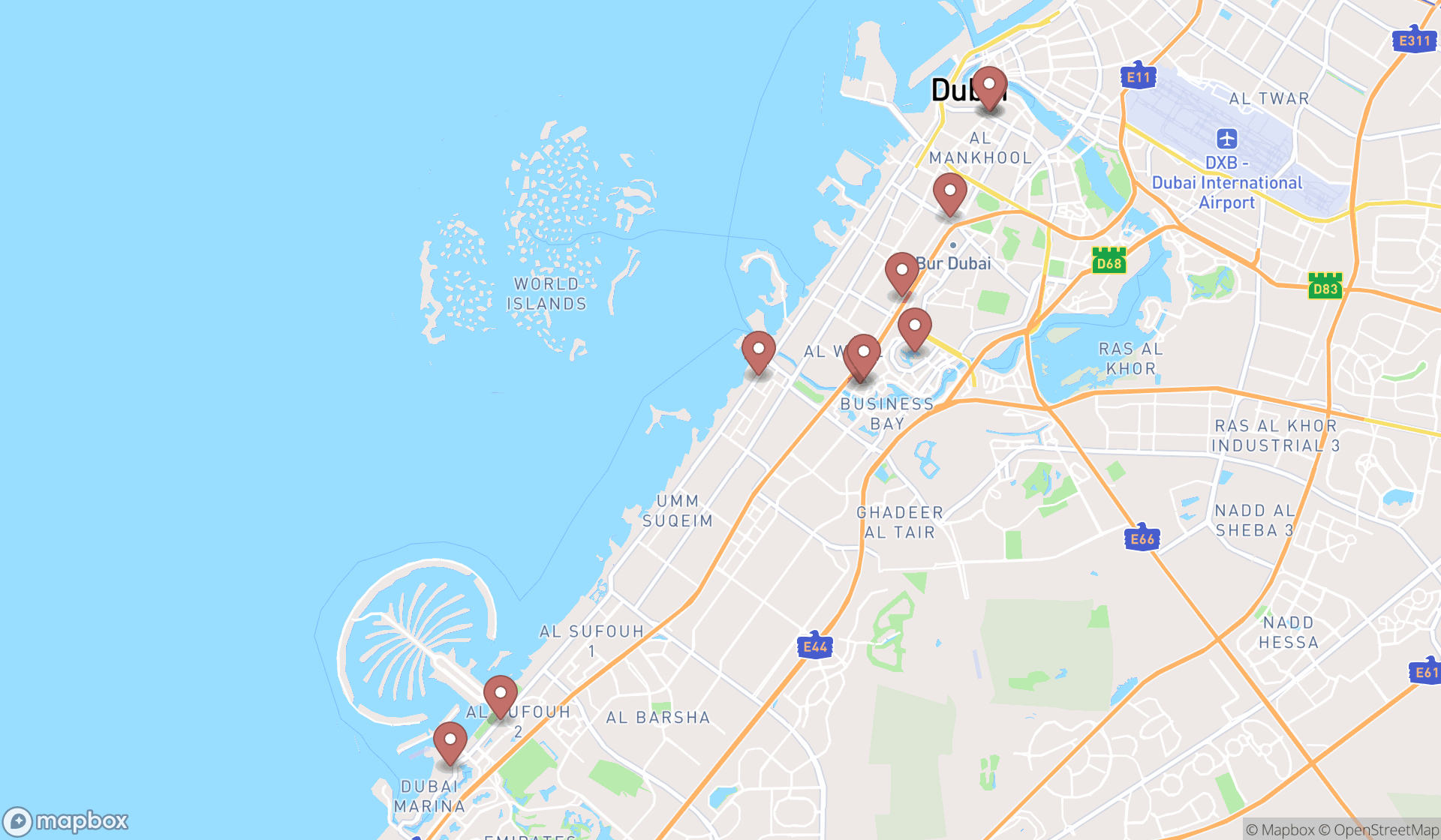 Map showing the ranked financial advisors in Dubai, Dubai