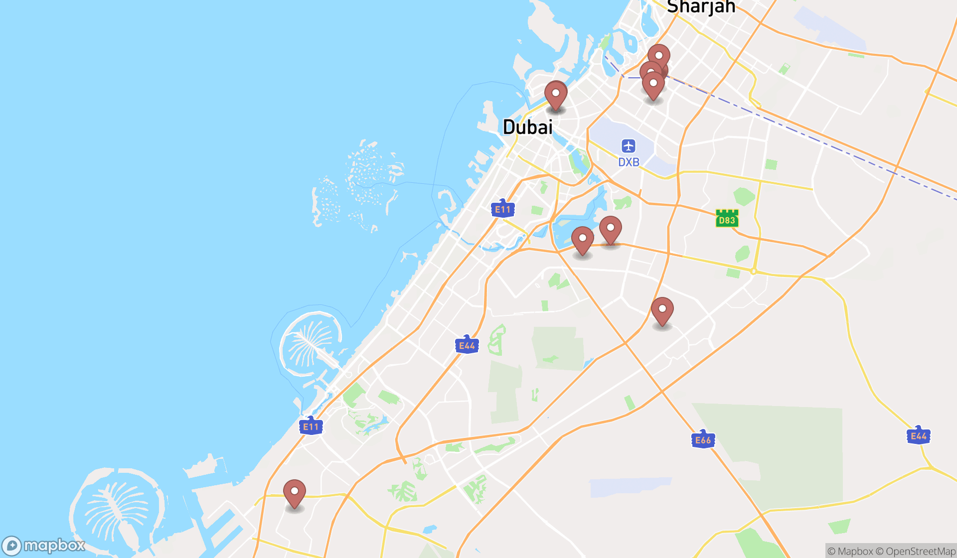 Map showing the ranked fire alarm suppliers in Dubai, Dubai
