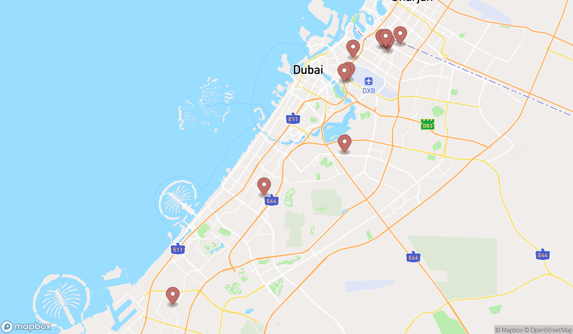 Map showing the ranked fire damage restoration services in Dubai, Dubai