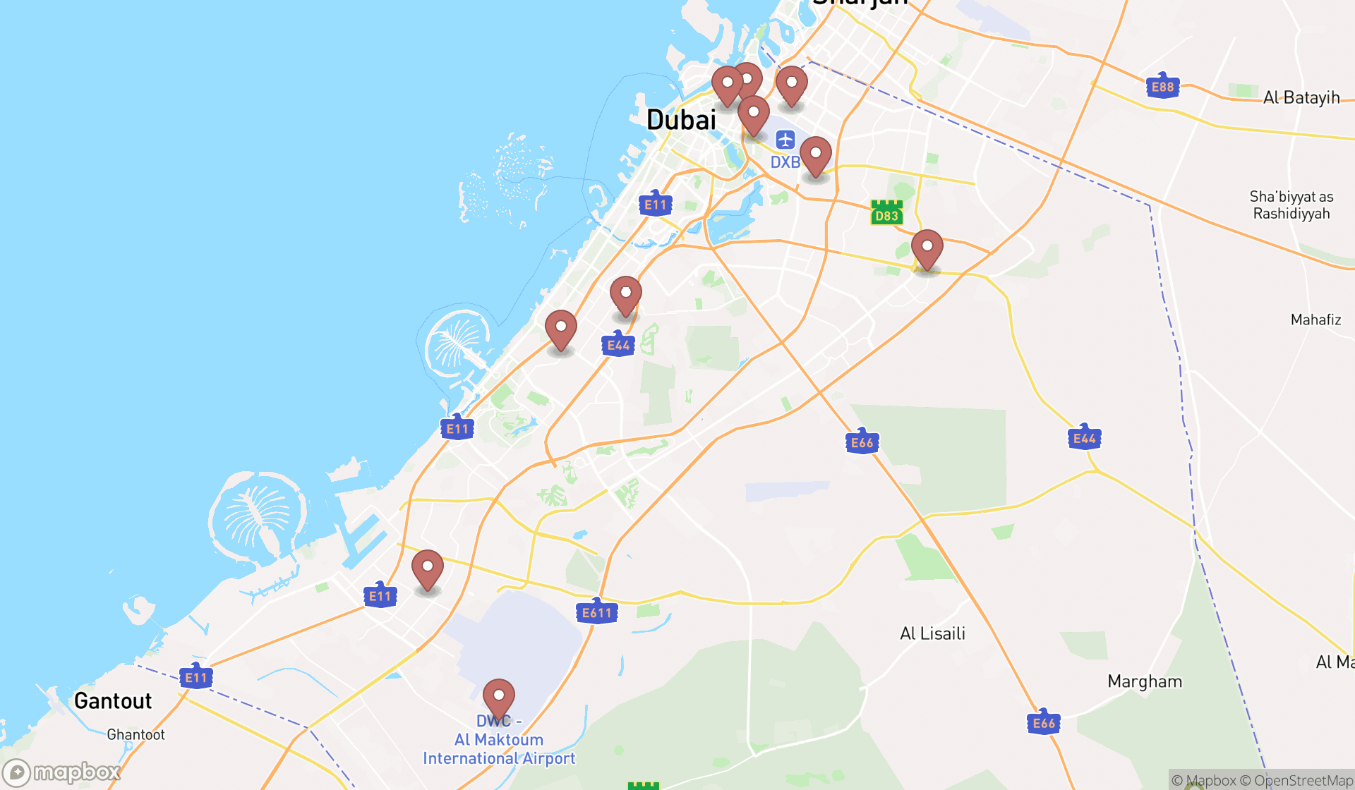 Map showing the ranked fire fighters academies in Dubai, Dubai