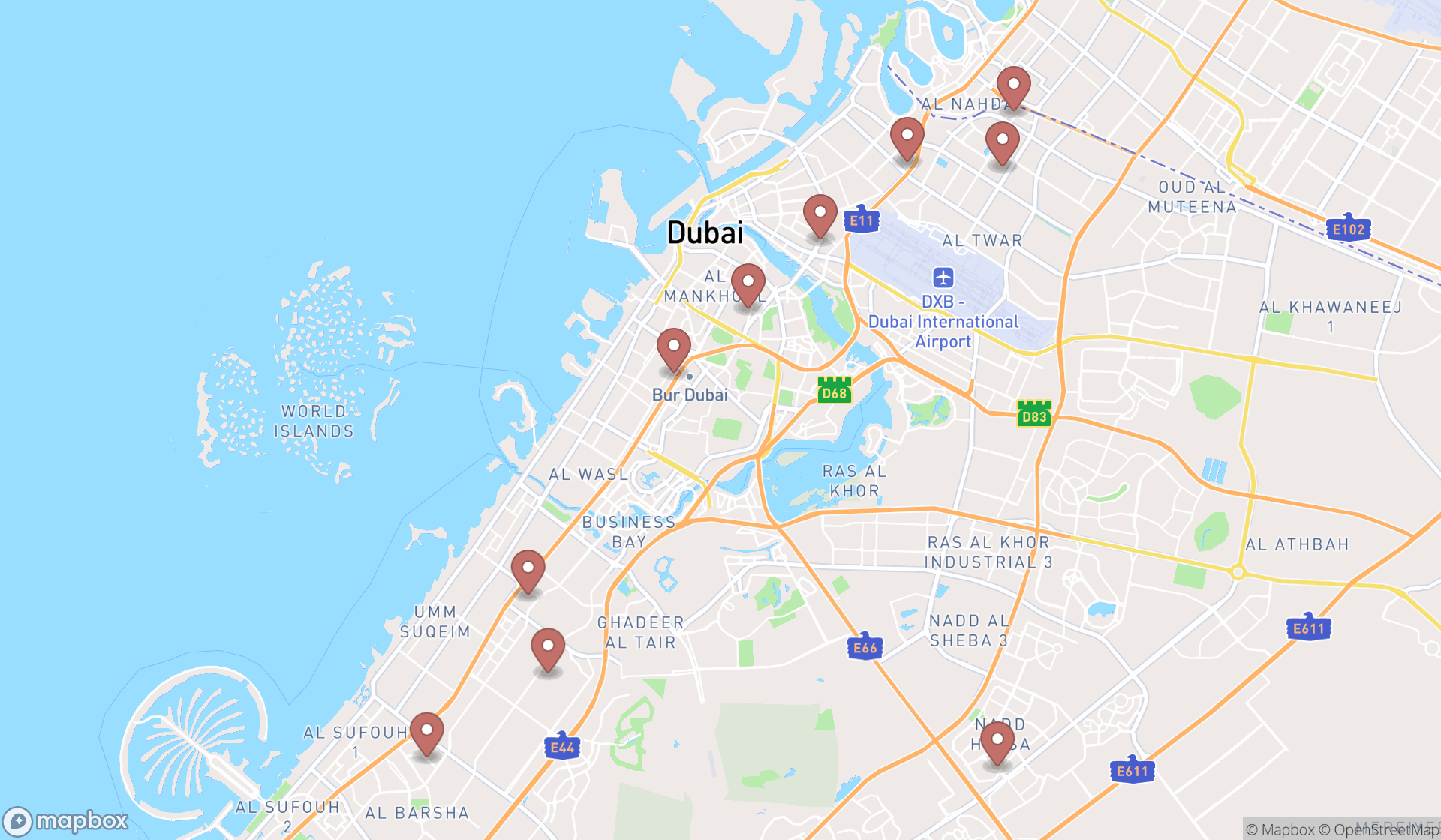 Map showing the ranked fire protection consultants in Dubai, Dubai