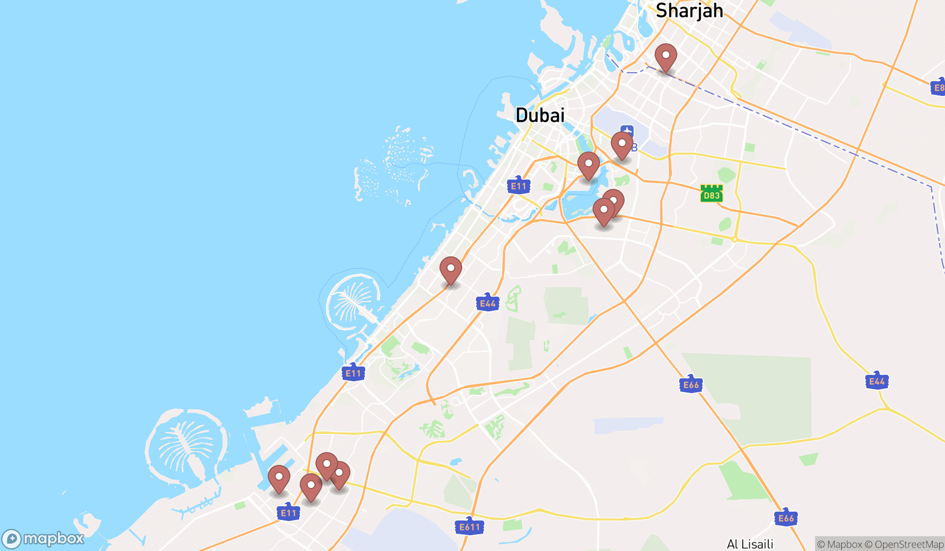 Map showing the ranked fire protection equipment suppliers in Dubai, Dubai