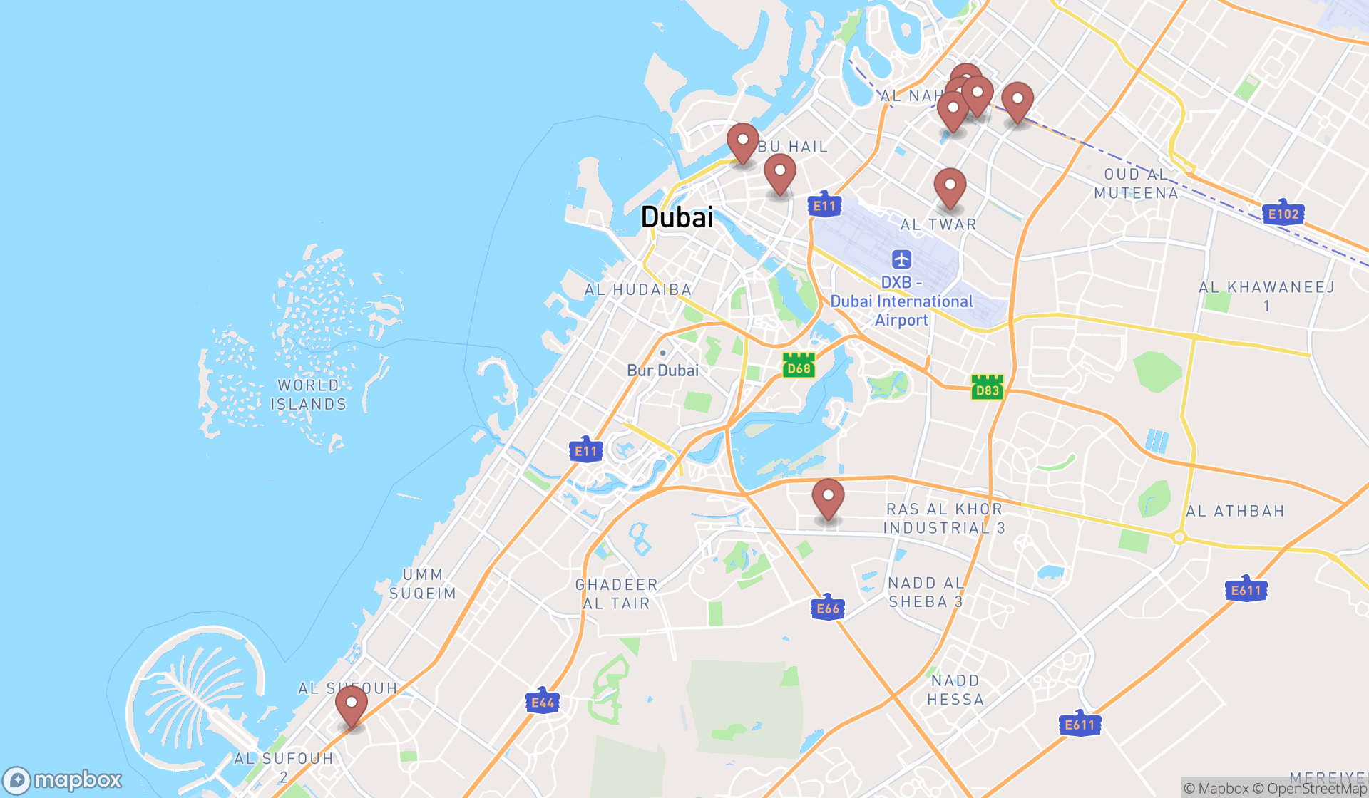 Map showing the ranked fire protection services in Dubai, Dubai