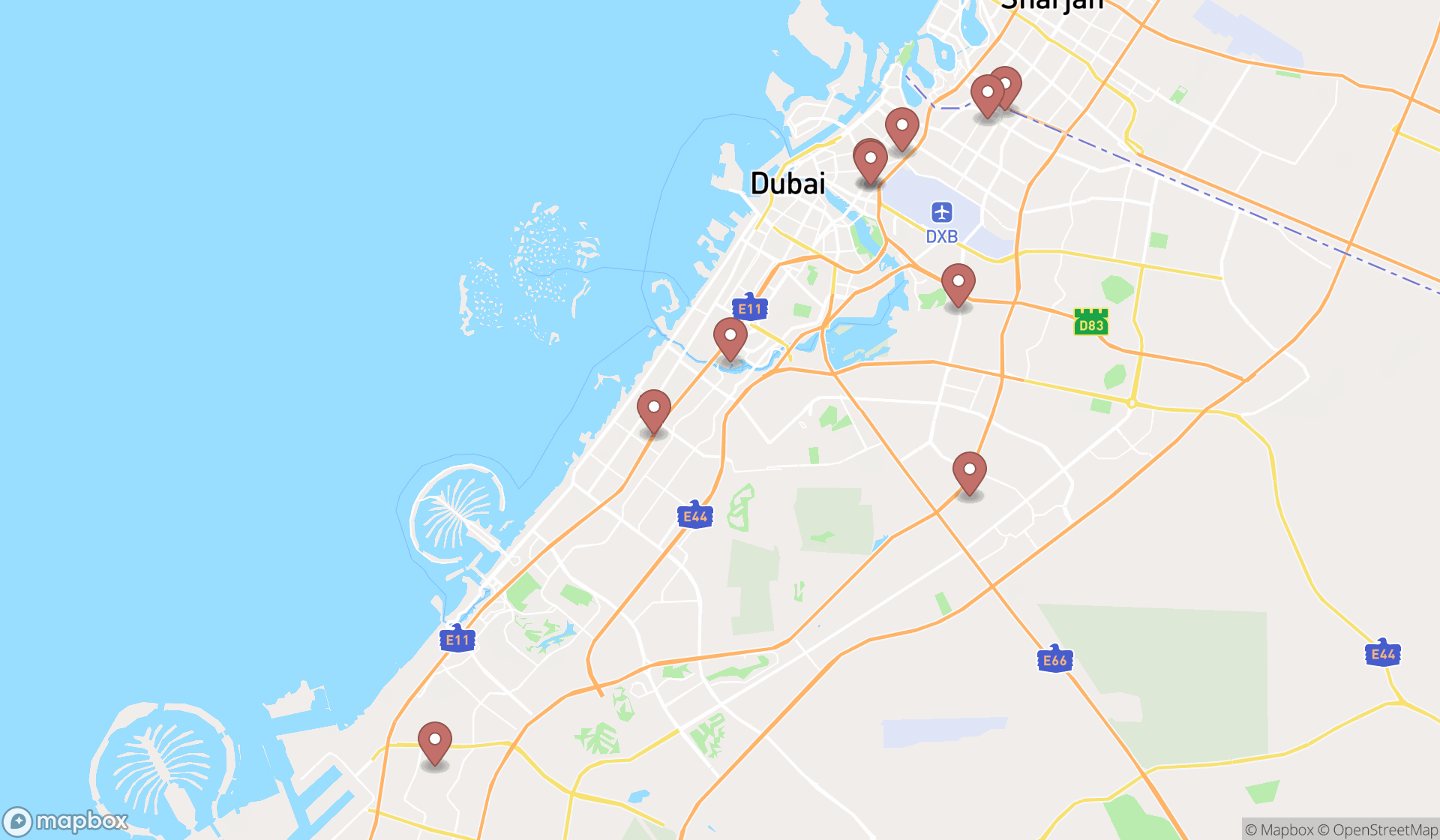 Map showing the ranked fire protection system suppliers in Dubai, Dubai