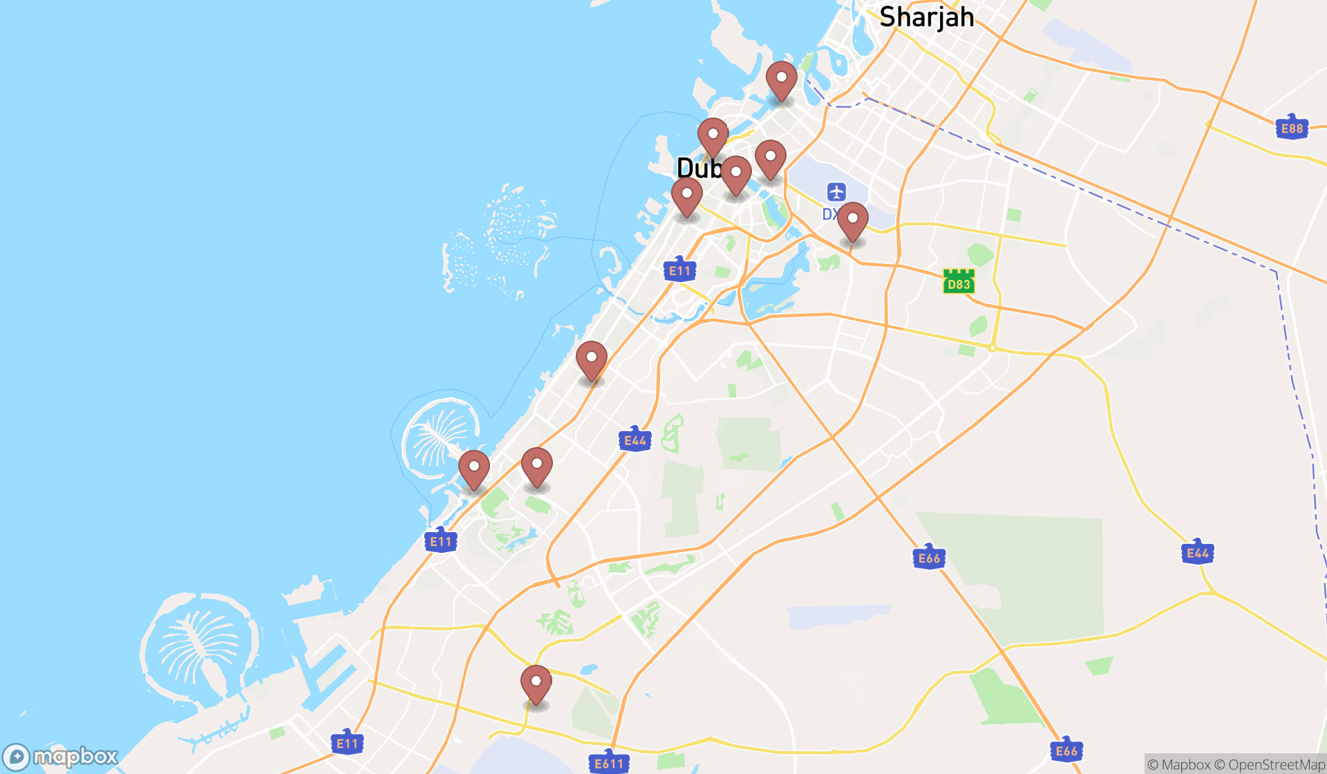 Map showing the ranked fire stations in Dubai, Dubai